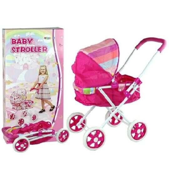 Otroški voziček za punčke - roza s strehico