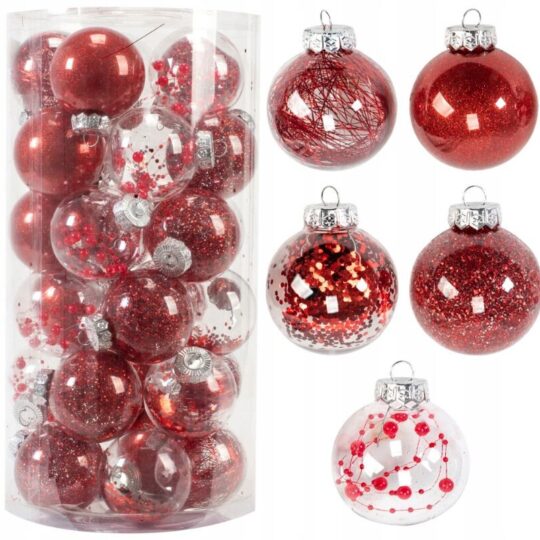 Božične kroglice za bor - komplet 30 kosov (rdeče)