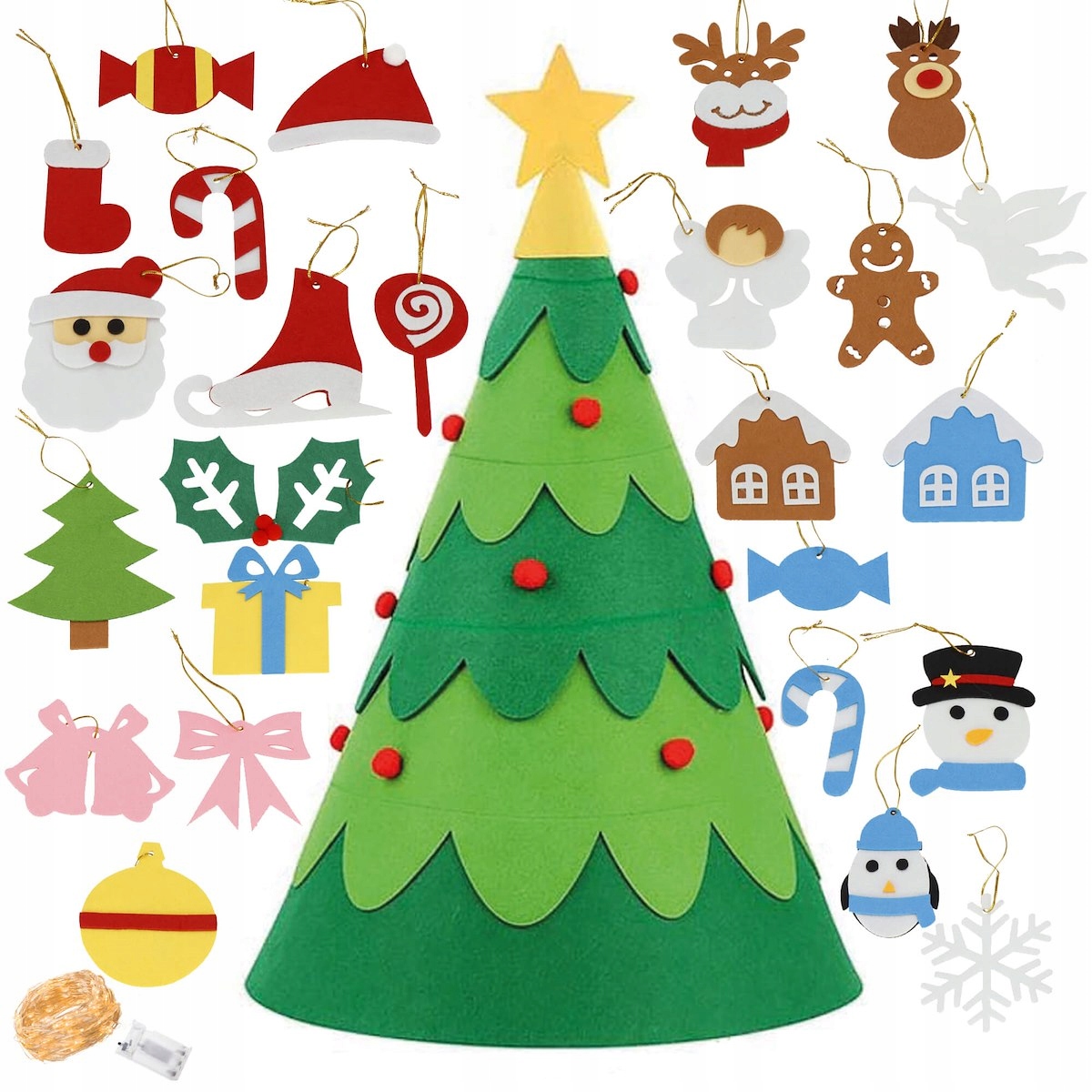 2 x Igrača za božično drevo iz filca Ustvarjalna 3D DIY igrača za božično drevo iz filca za otroke z okraski Koda proizvajalca CA1198