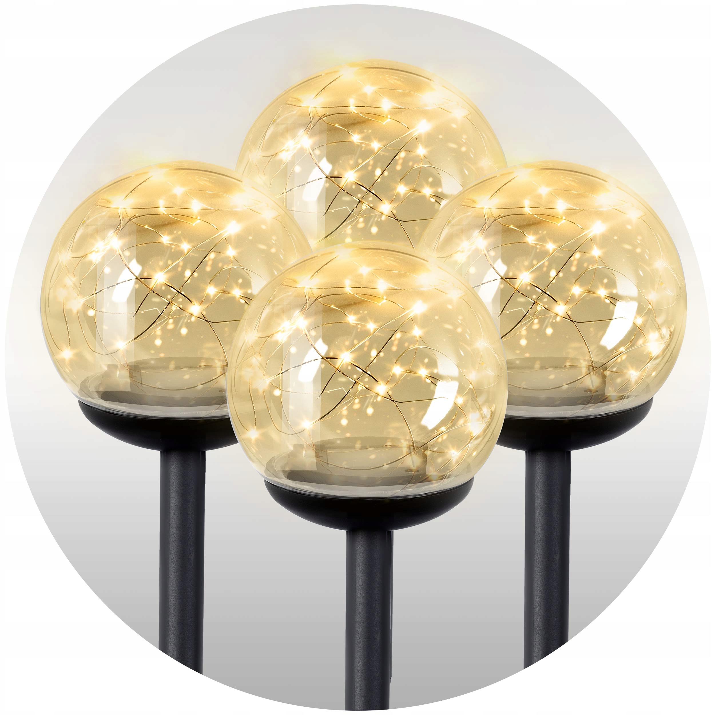 4 x SONČNE VRTNE SVETILKE LED KROGLASTE PROZORNE AVTOMATSKE ČRNE