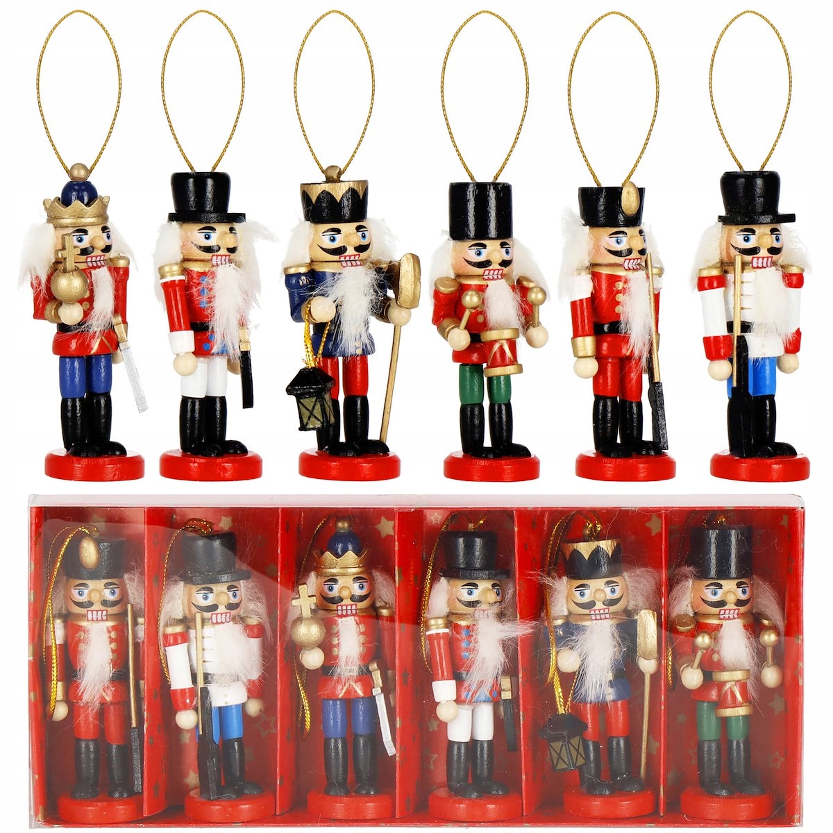 6 kosov LESENIH OKRASKOV ZA BOŽIČNO DREVO Z OREŠČKIMI LUPINAMI