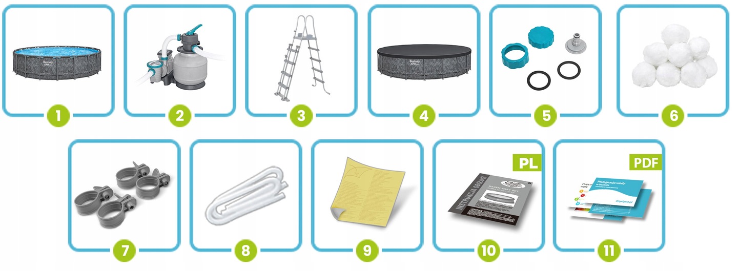 BAZEN Z OKVIRJEM IN ČRPALKO ZA PESK 671 X 132 CM 11-V-1 KOMPLET BESTWAY MODEL 2025 Siva barva