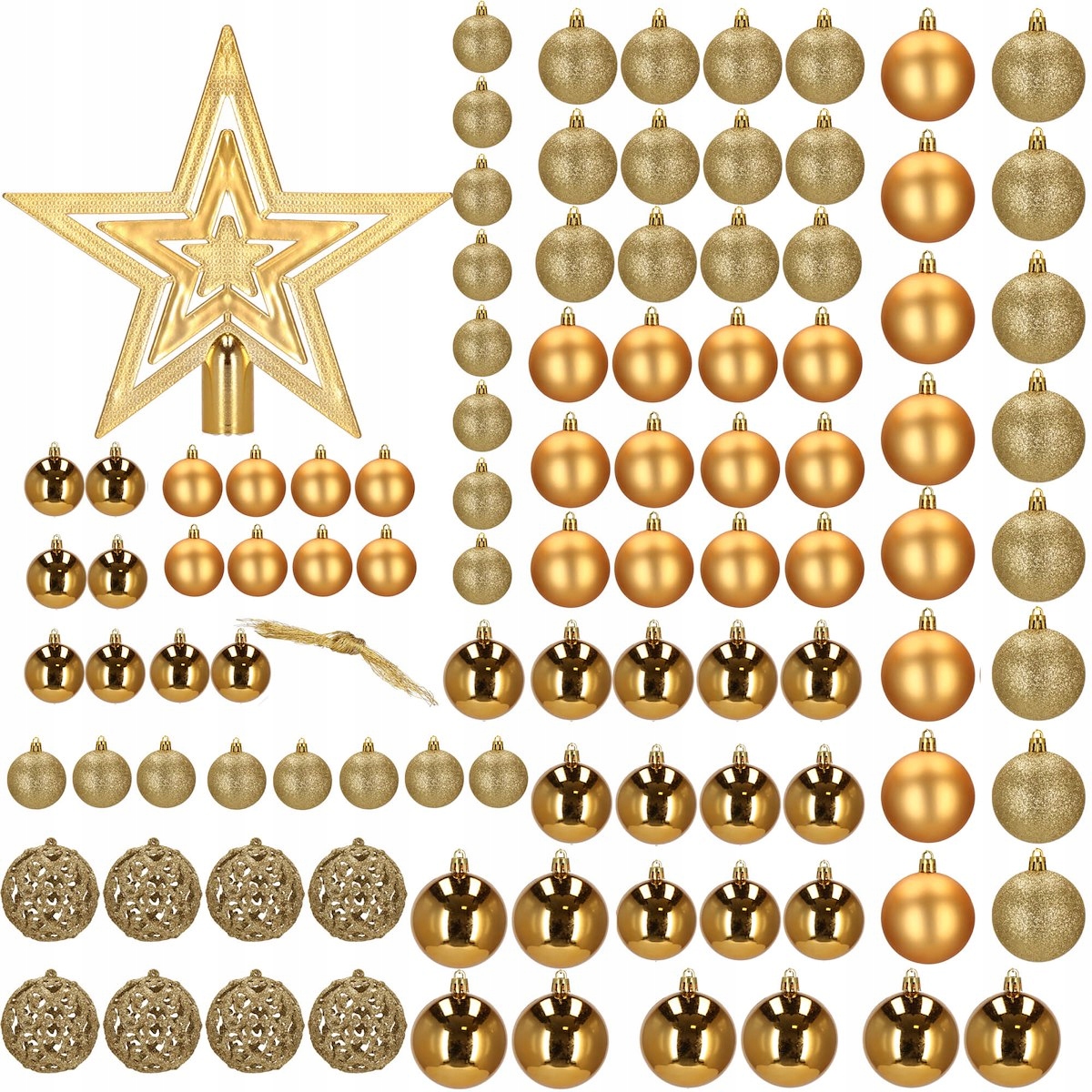 BOŽIČNE KROGLE ZA BOŽIČNO DREVO KOMPLET NEZLOMLJIVIH ZLATIH DEKORATIVNIH OKRASKOV 100 kosov ZVEZDA Teža izdelka z individualno embalažo 0,6 kg