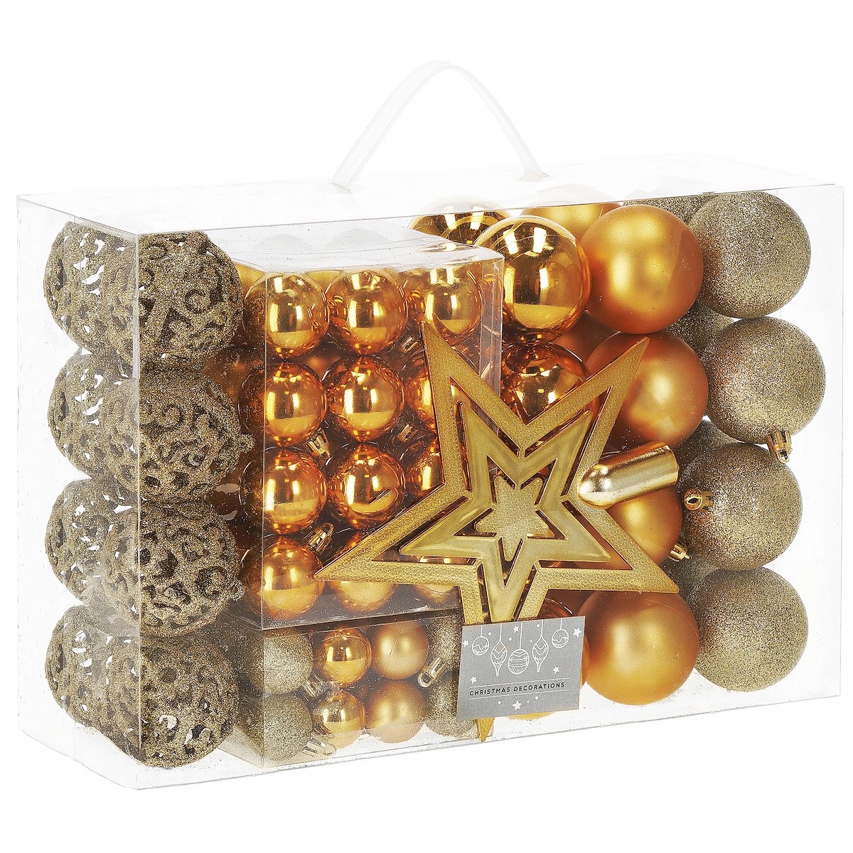 BOŽIČNE KROGLE ZA BOŽIČNO DREVO KOMPLET NEZLOMLJIVIH ZLATIH DEKORATIVNIH OKRASKOV 100 KOSOV ZVEZDA