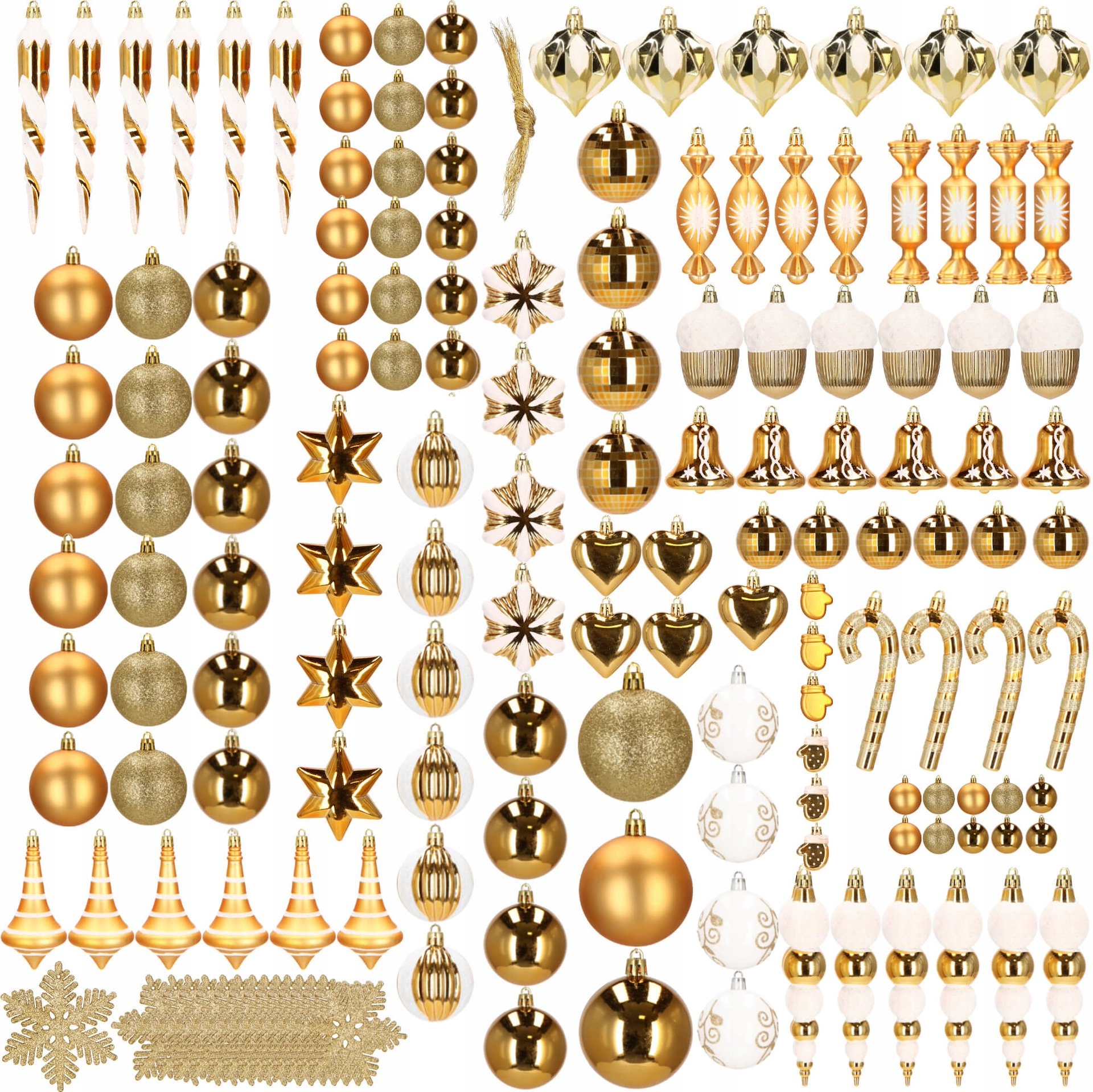 BOŽIČNE KROGLE 149 kosov XXL KOMPLET ZLATIH NEZLOMLJIVIH BOŽIČNIH KROG MEŠANI VZORCI Kroglice z motivi