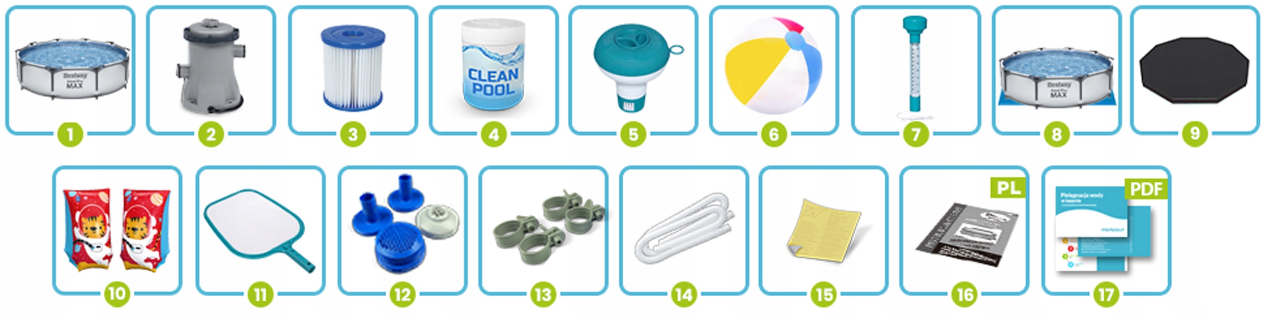 Okrogli vrtni bazen z okvirjem 305x76cm Bestway 17v1 komplet Max EAN (GTIN) 5902854511983