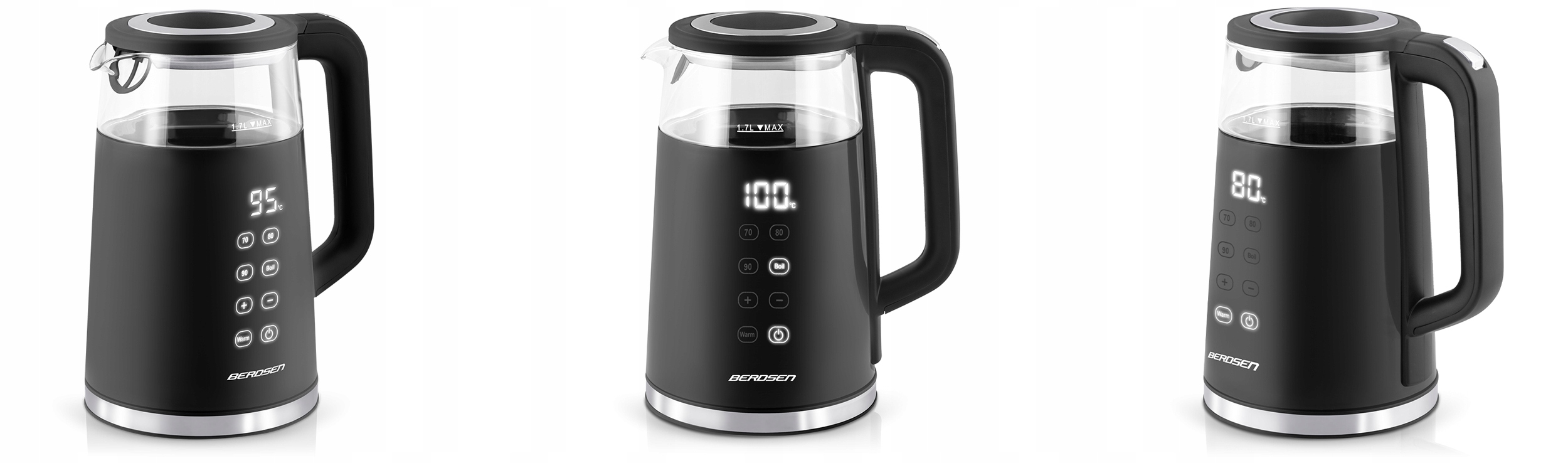 ELEKTRIČNI GRELNIK VODE Z REGULACIJO TEMPERATURE 2200 W, ZASLON NA DOTIK, 1,7 L BERDSEN, znamka Berdsen