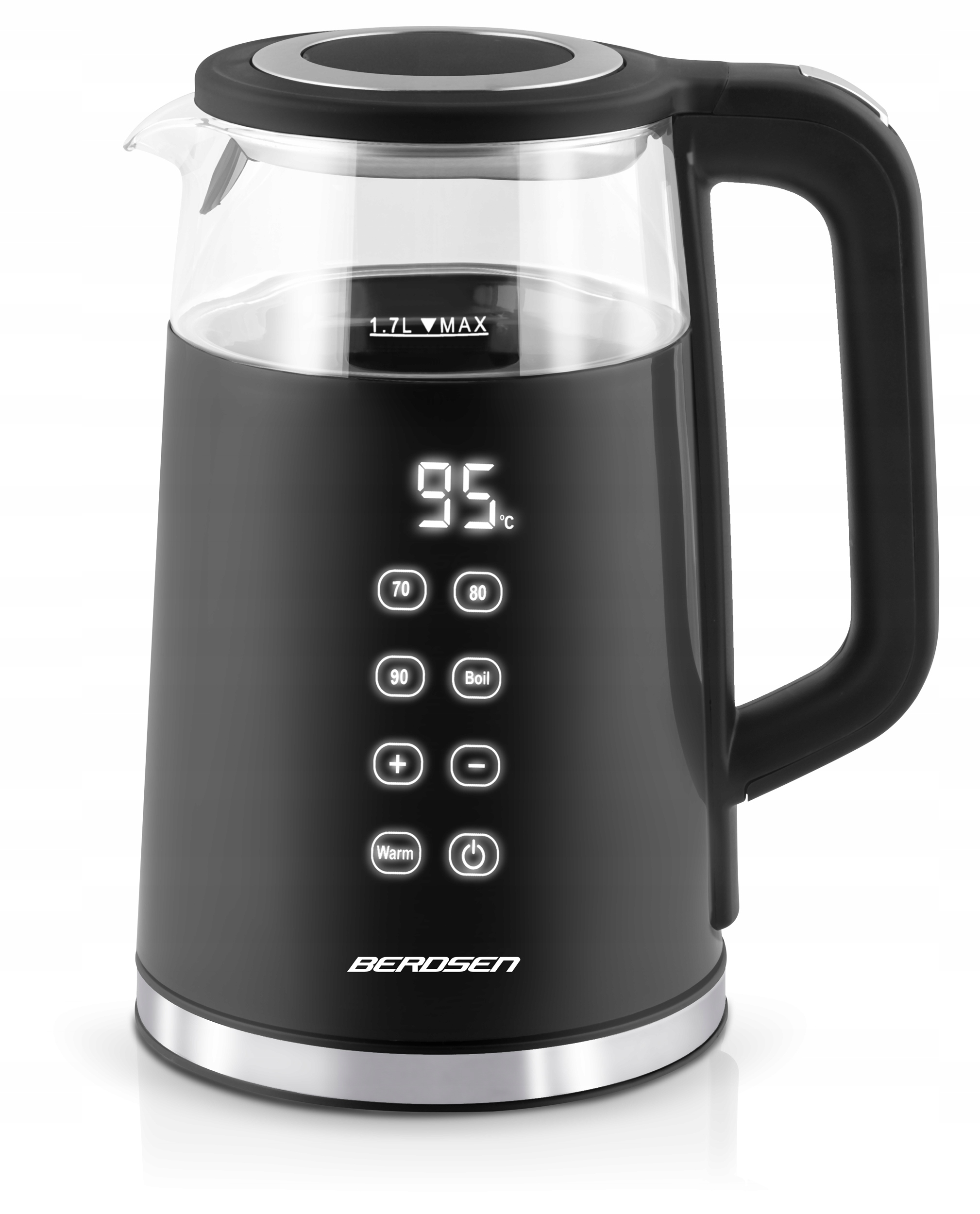 ELEKTRIČNI GRELNIK VODE Z REGULACIJO TEMPERATURE 2200 W, ZASLON NA DOTIK 1,7 L BERDSEN Teža izdelka 1,26 kg