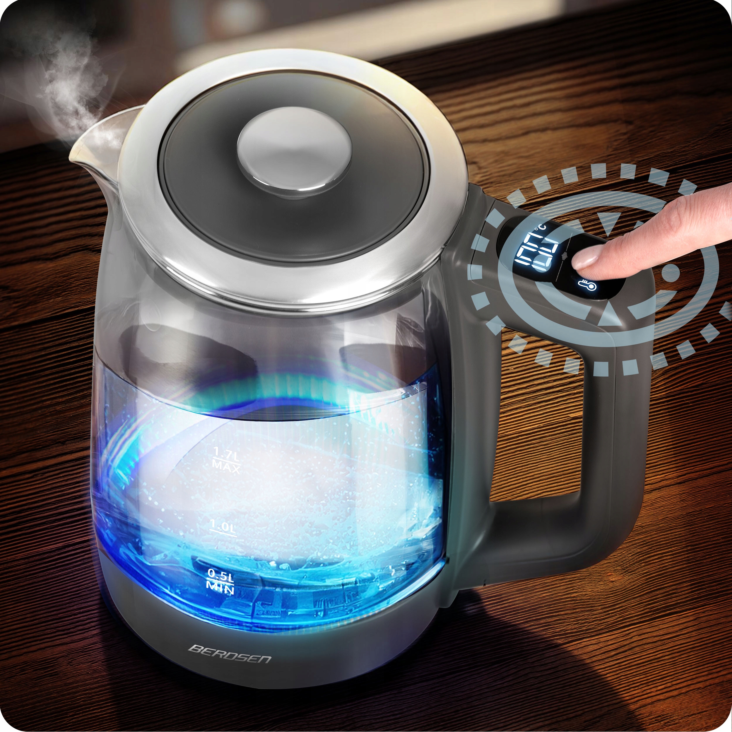 ELEKTRIČNI GRELNIK VODE Z REGULATORJEM TEMPERATURE 2200 W BERDSEN 1,7 L Koda proizvajalca 371100