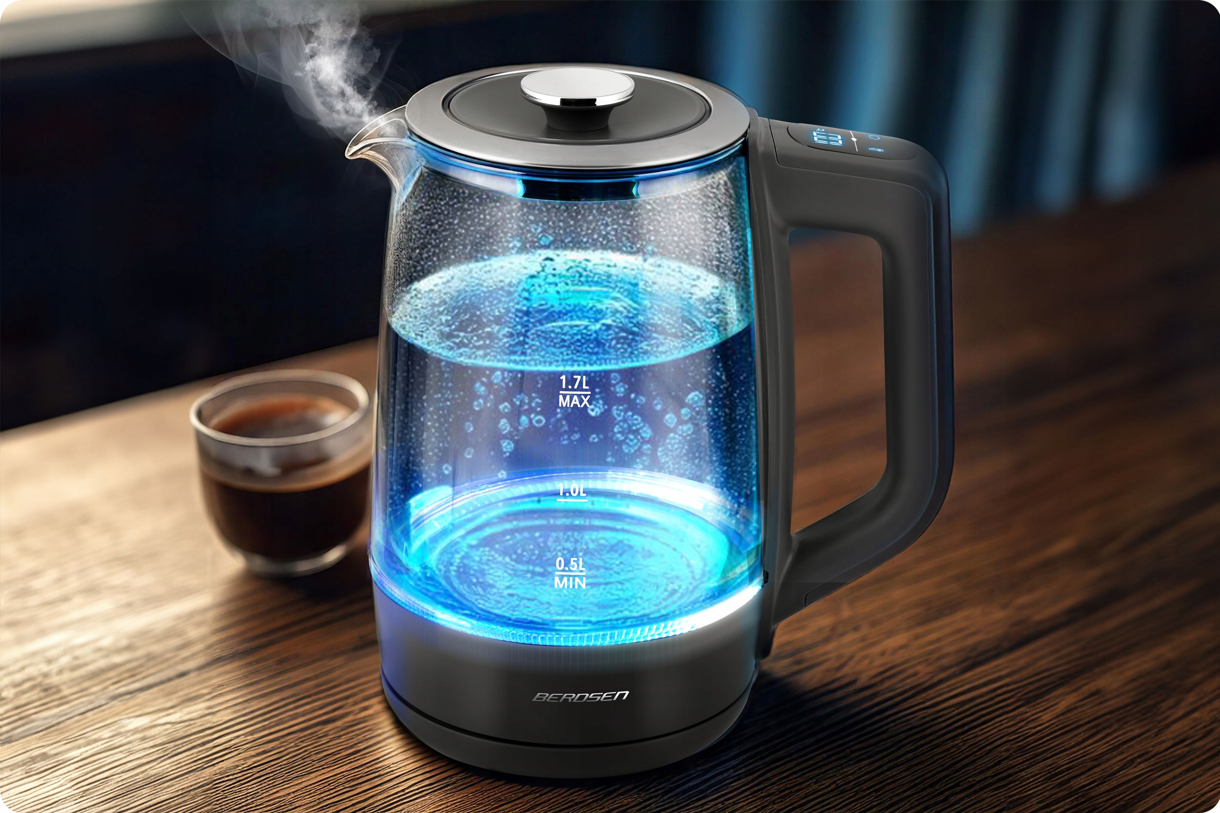 ELEKTRIČNI GRELNIK VODE Z REGULATORJEM TEMPERATURE 2200W BERDSEN 1,7L Originalno stanje embalaže