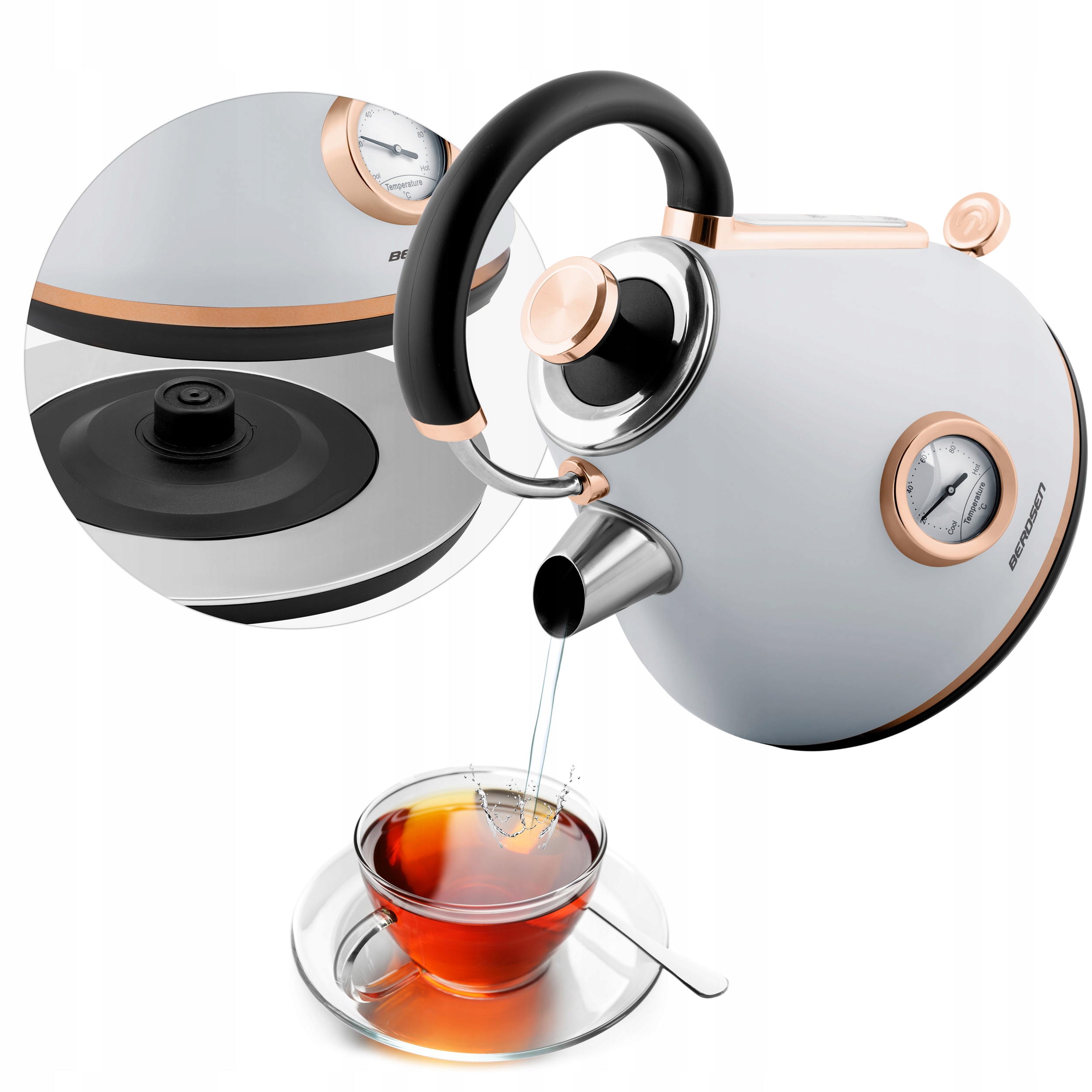 ELEKTRIČNI GRELNIK VODE Z BREZŽIČNIM TERMOMETROM RETRO 1,7 L BERDSEN Teža izdelka z individualno embalažo 1,6 kg