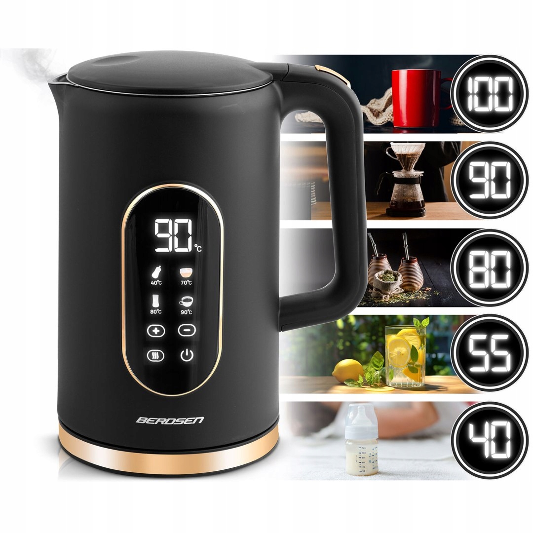 Električni grelnik vode z nadzorom temperature 1,7 l 2200 W, zaslon na dotik, kovinski, moč 2200 W