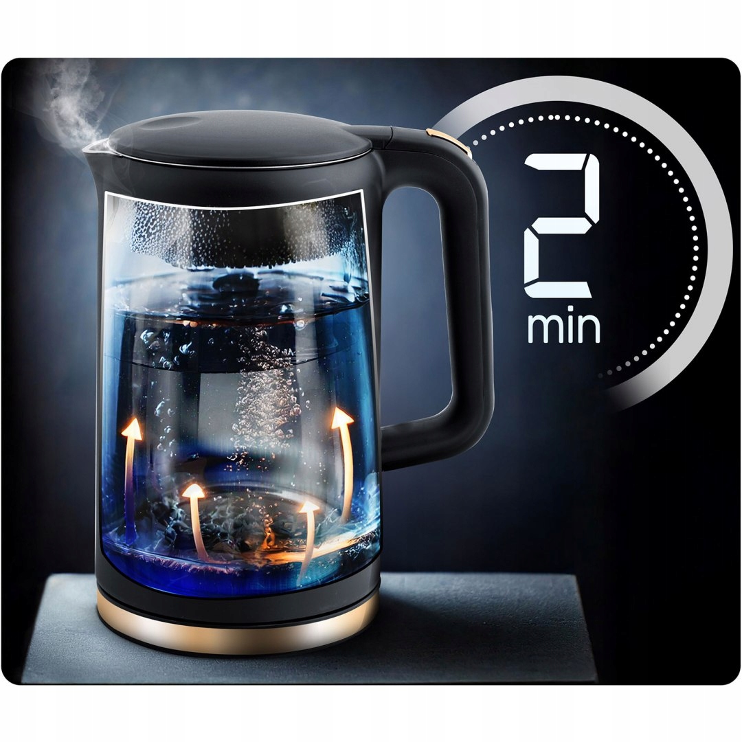 Električni grelnik vode z nadzorom temperature 1,7 l 2200 W, zaslon na dotik, kovinski prostornina 1,7 l
