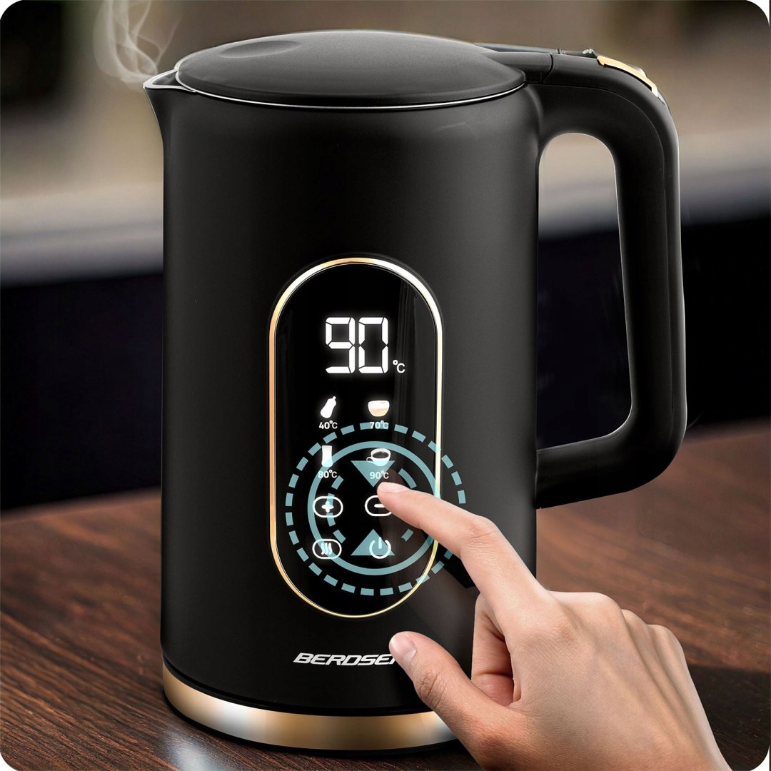 Električni grelnik vode z nadzorom temperature 1,7 l 2200 W, zaslon na dotik, kovinska embalaža, originalno stanje