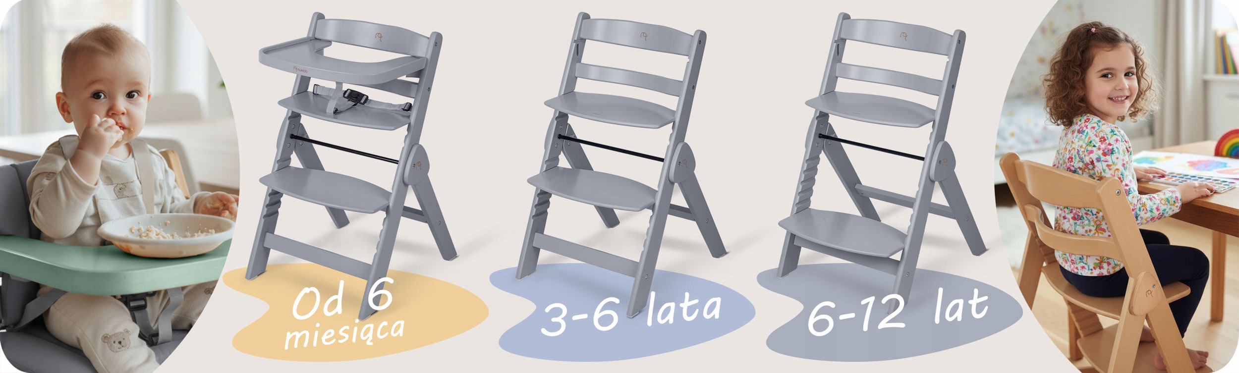 LESENI ZLOŽLJIVI OTROŠKI STOL z nastavljivimi trakovi, znamke Nukido