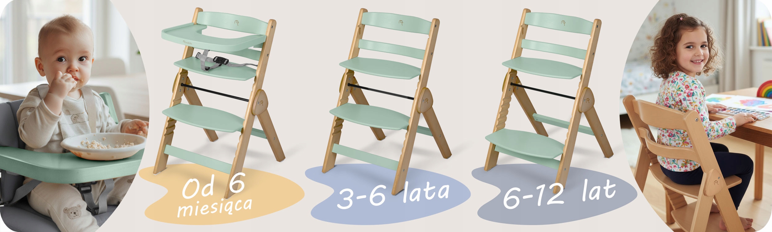 LESENI ZLOŽLJIVI OTROŠKI STOL z nastavljivimi trakovi, znamke Nukido