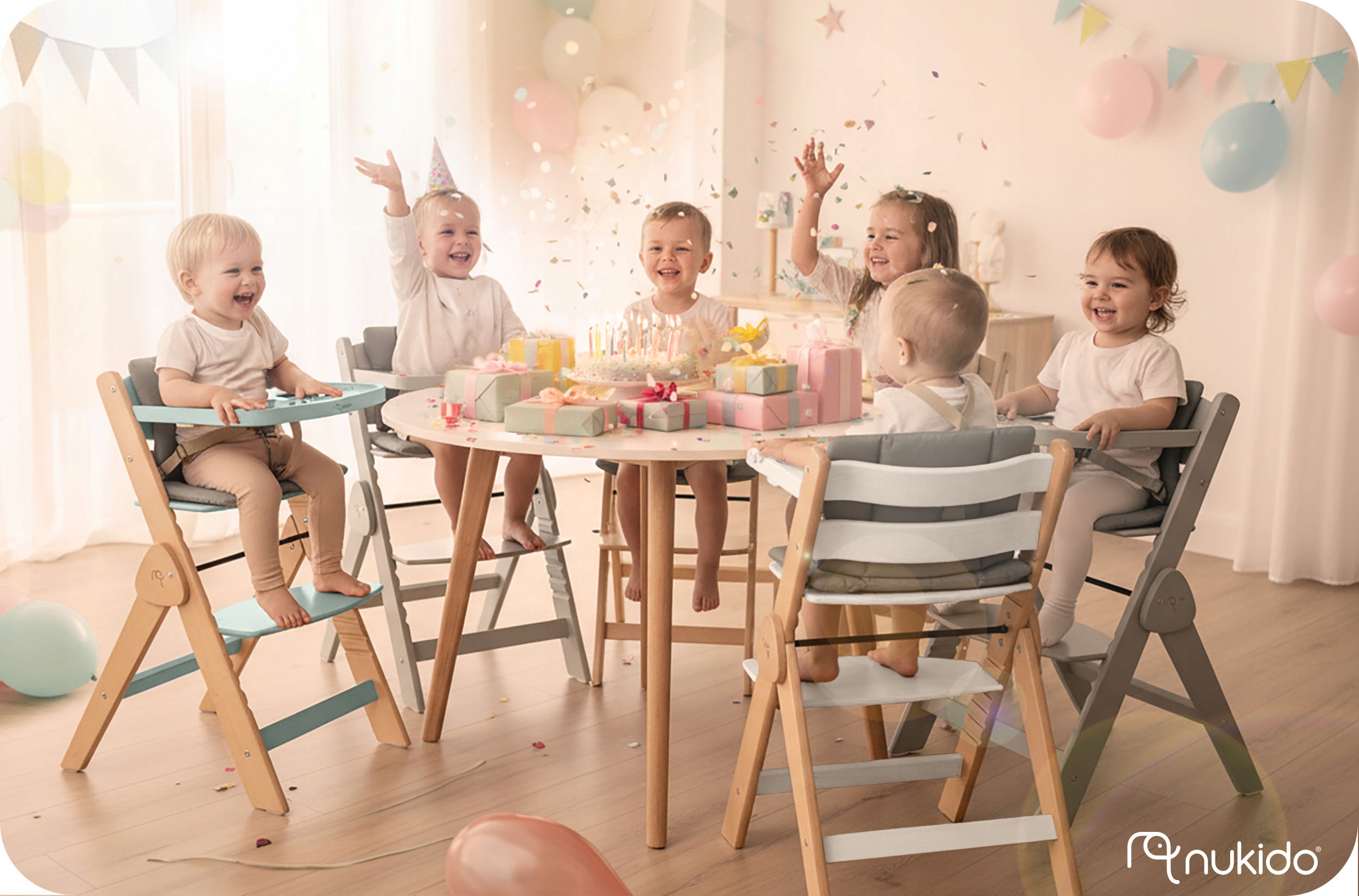 DREWNIANE KRZESEŁKO DO KARMIENIA SKŁADANE regulowane pasy NUKIDO Globina izdelka 53 cm