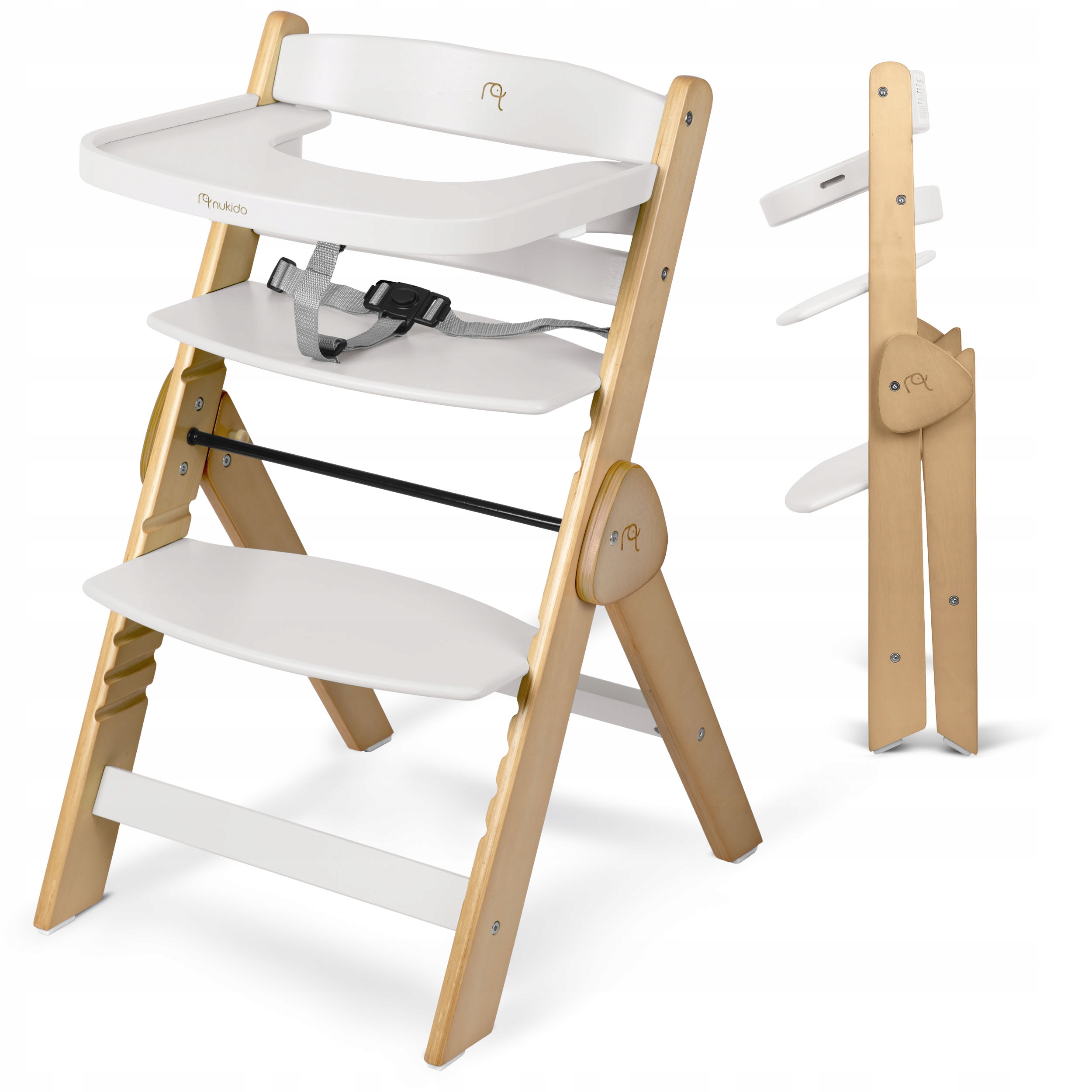 ZLOŽLJIV LESENI OTROŠKI STOL z nastavljivimi trakovi NUKIDO Originalno stanje embalaže