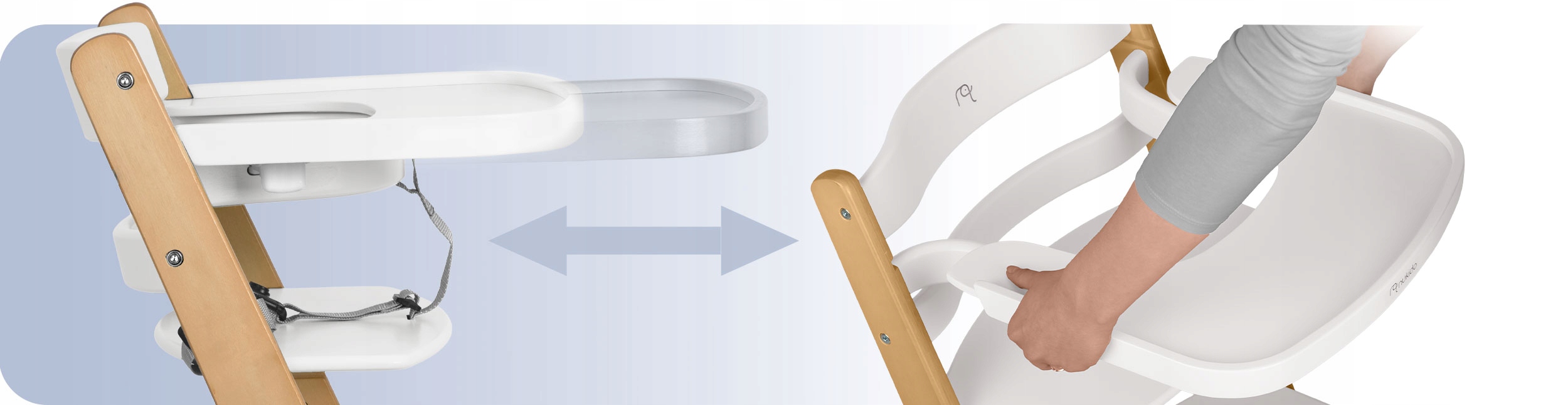 ZLOŽLJIV LESENI OTROŠKI STOLČEK z nastavljivimi trakovi NUKIDO Za otroke, stare 6 mesecev in več