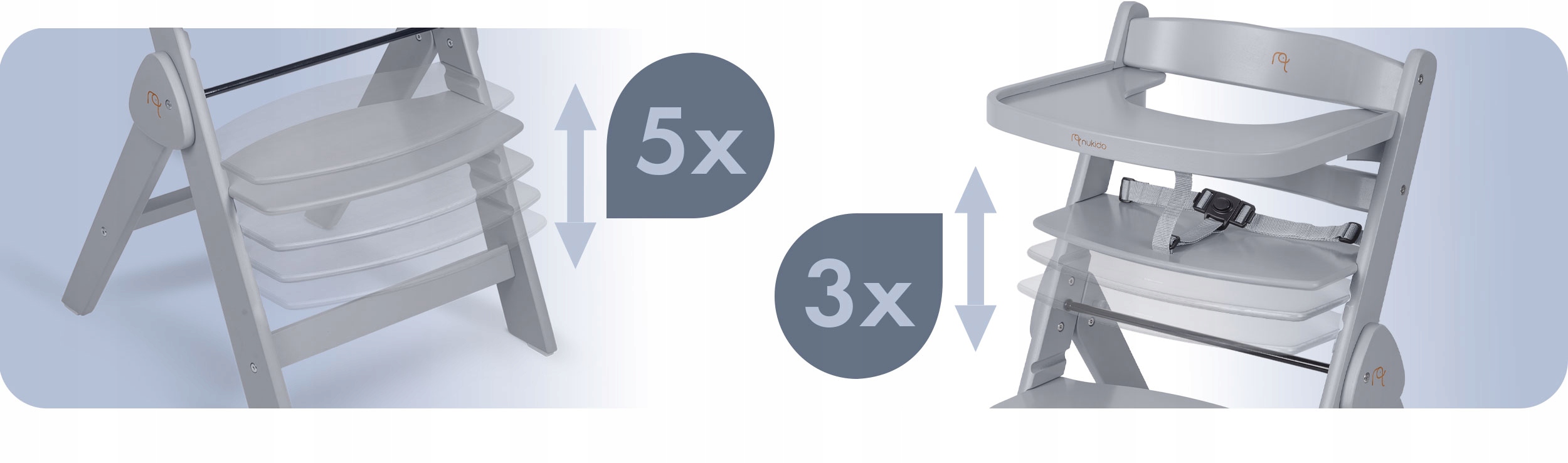 LESENI ZLOŽLJIVI OTROŠKI STOL z nastavljivimi trakovi. Originalna embalaža.