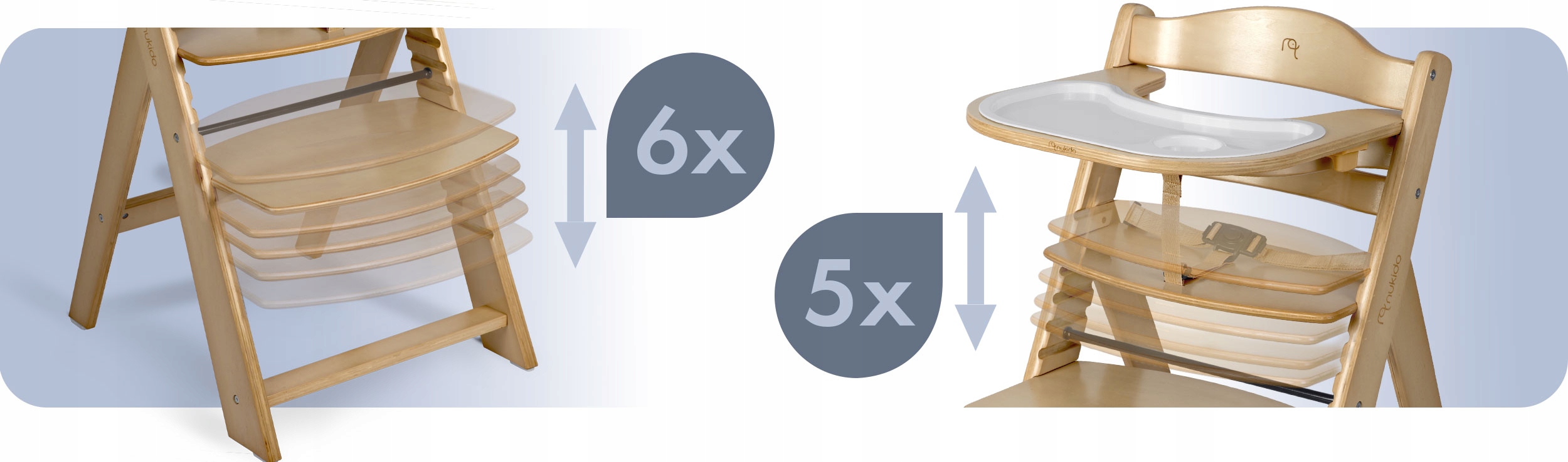 LESENI STOLČEK ZA HRANJENJE, PLADENJ, MASIVEN, nastavljivi trakovi, Nukido, Barva: odtenki rjave in bež