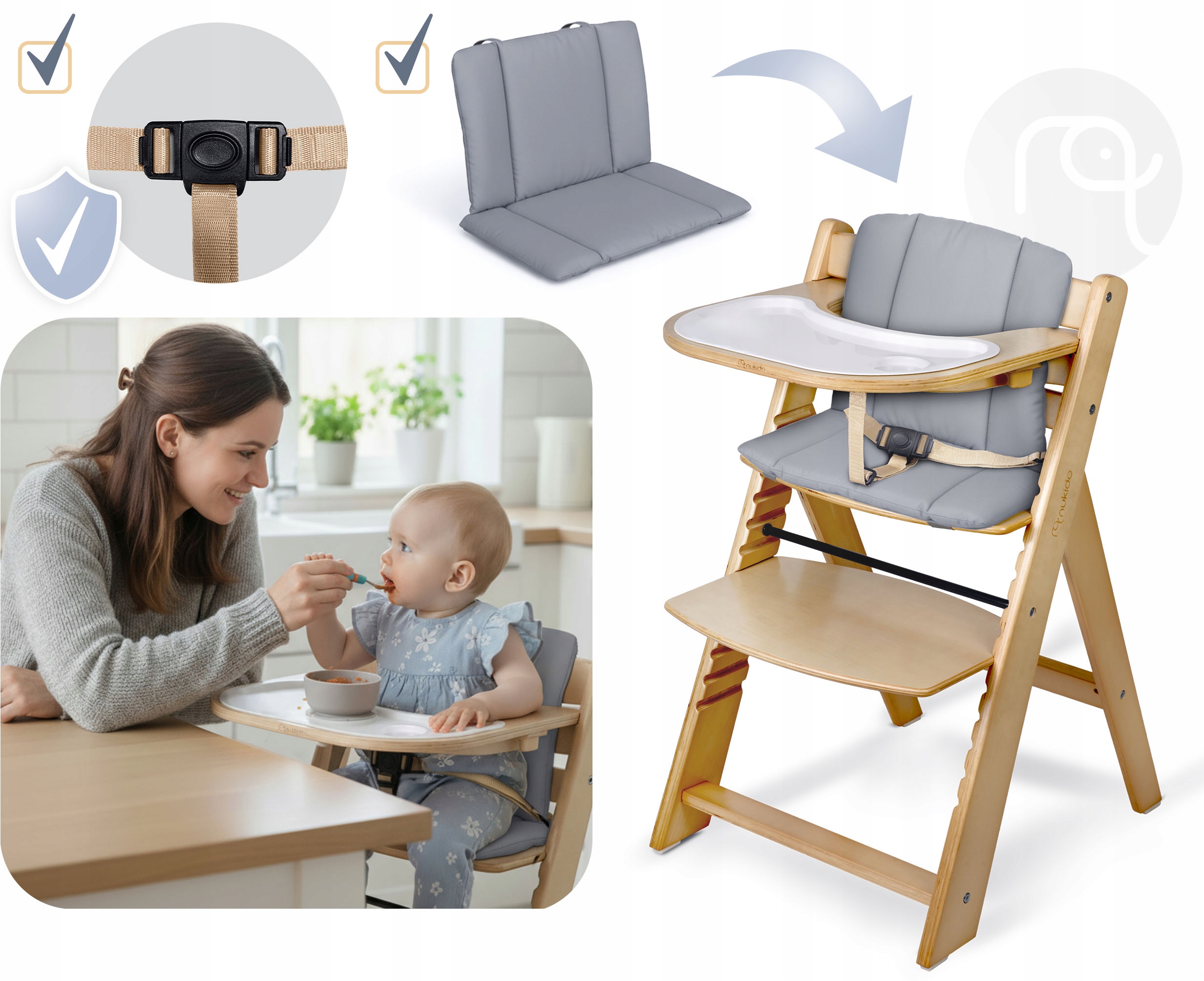 LESENA PLOŠČA ZA OTROŠKI STOL TRPEŽNA nastavljiva trakova Nukido Material drugo