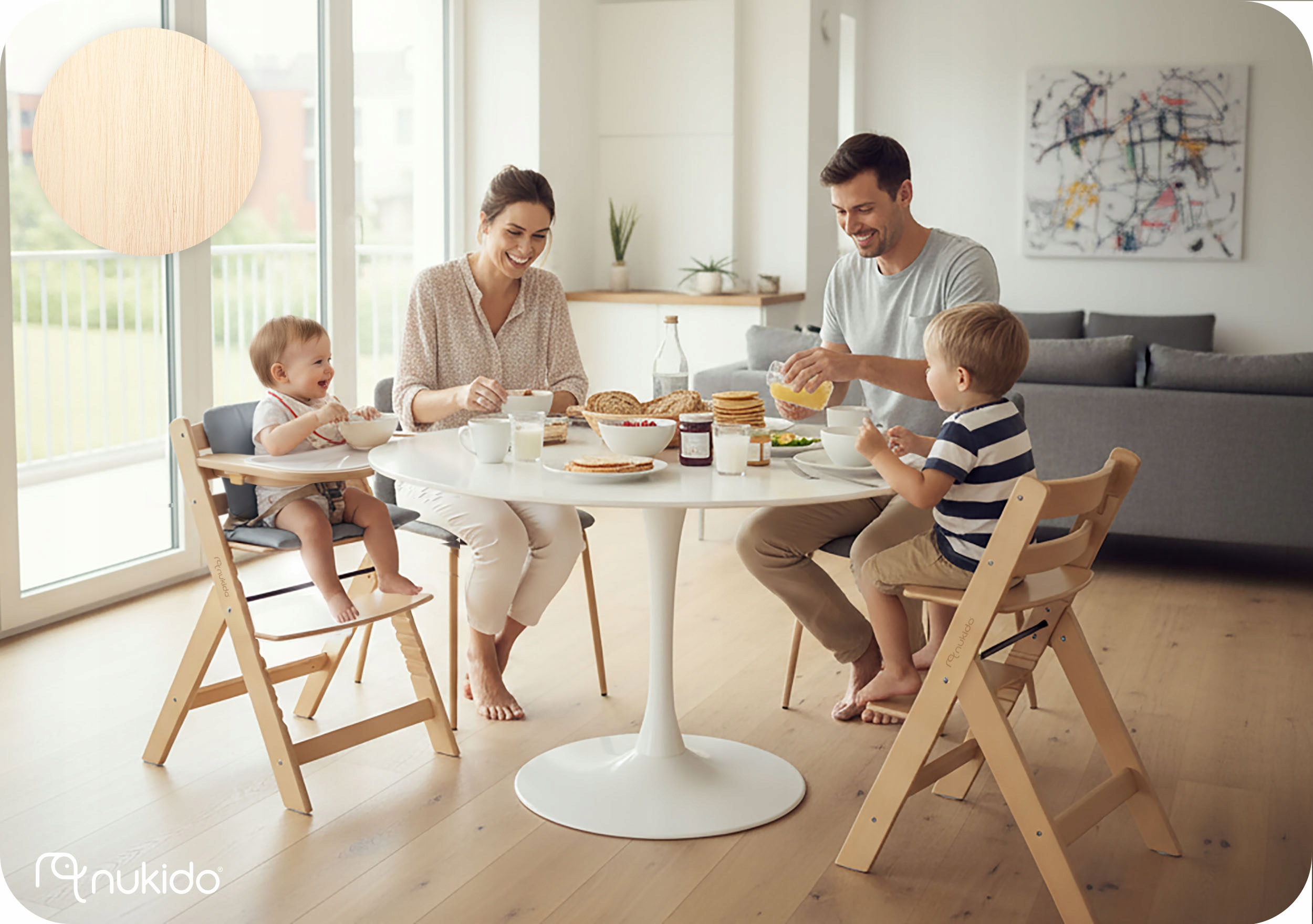 LESENI PLADENJ ZA HRANJENJE ZA DOJENČKE MOČNI NASTAVLJIVI TRAKOVI Nukido Otrok, star 6 mesecev+