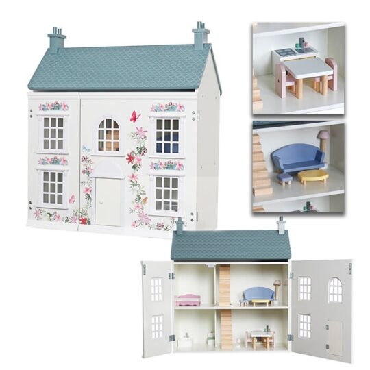 Otroška lesena hišica za punčke - Bela orhideja