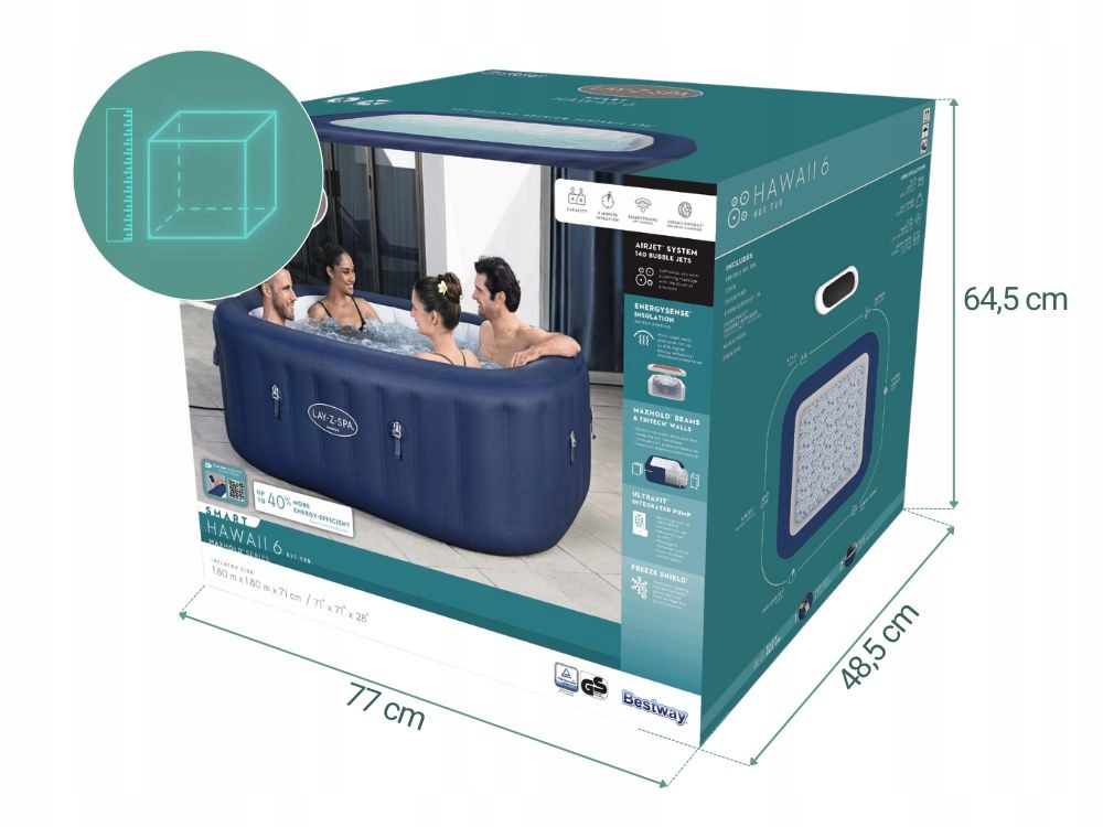 Napihljiva masažna kad Lay-Z-Spa HAWAII Bestway 6001H za 6 oseb MODEL 2025 Zunanja barva modra