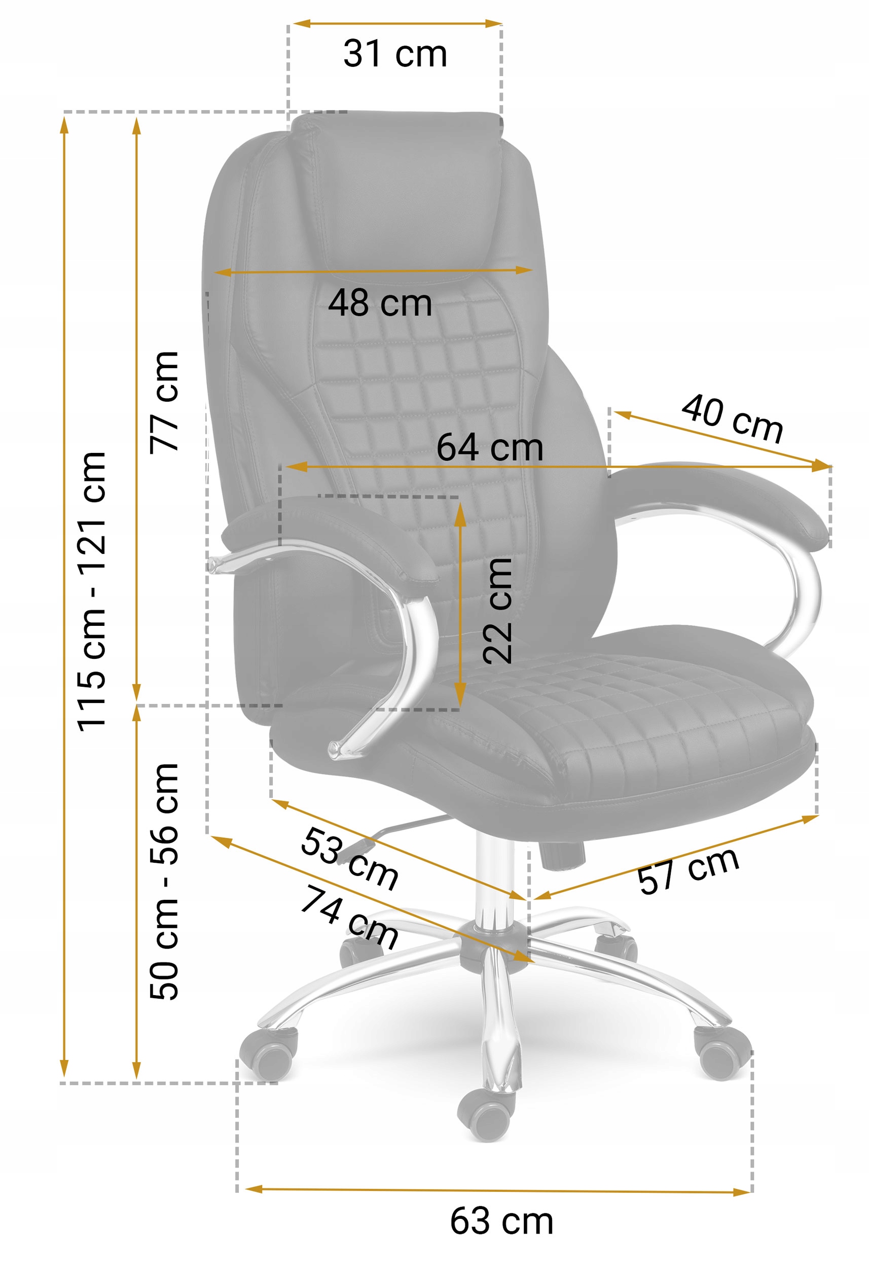 ERGONOMSKI VRTLJIVI PISARNIŠKI STOL PREMIUM VRTLJIVI PISARNIŠKI STOL Najmanjša višina sedeža 50 cm