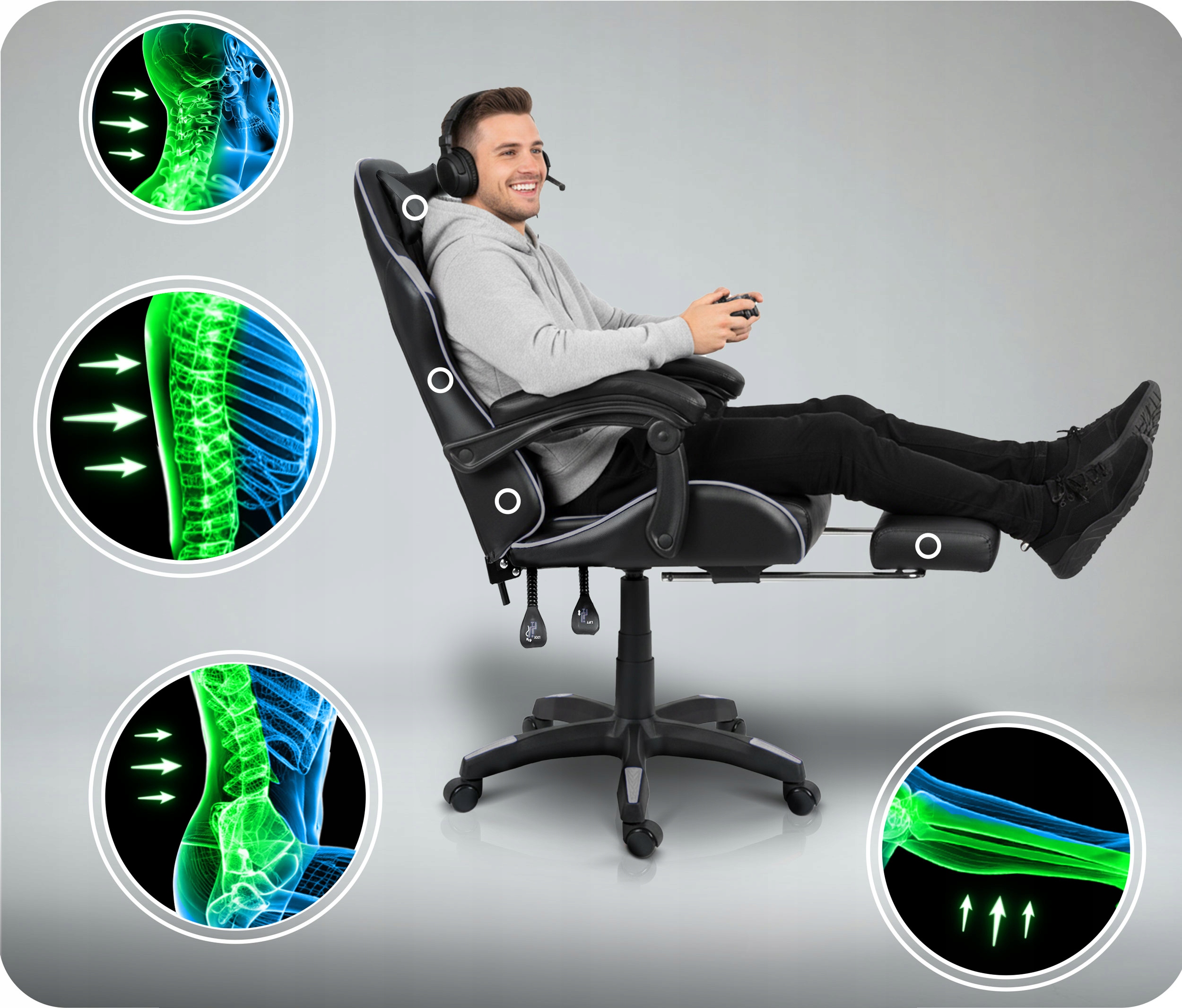 IGRALNI STOL IGRALNI STOL Z NASLONOM ZA NOGE, BLAZINAMI ZA NASLON ZA NOGE, Umetno usnje, Širina sedeža 36 cm