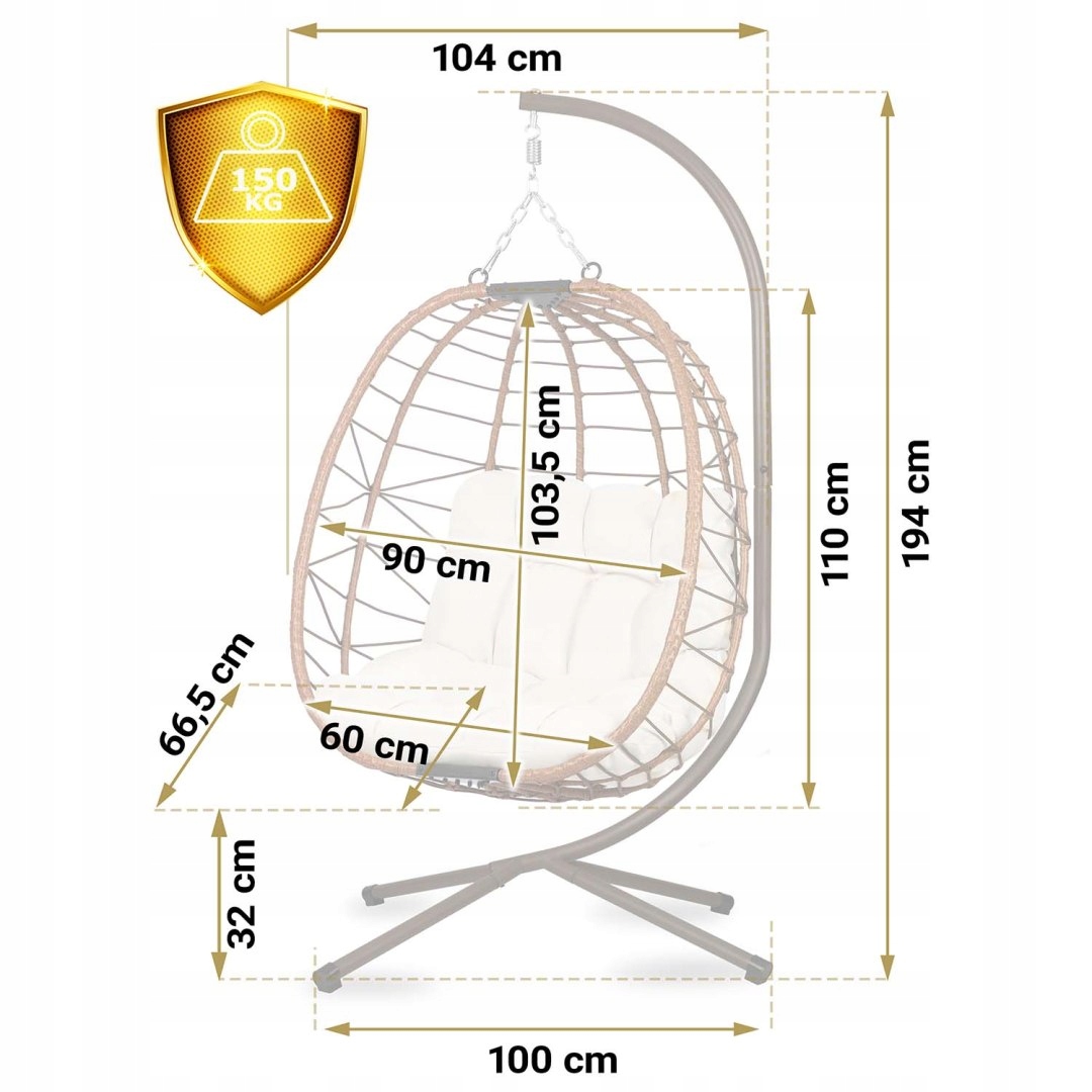 TIHUANA RJAV VISEČI VRTNI STOL + SVETLO BEŽ BLAZINE ZA KAVČ Vrsta: samostoječi viseči stol