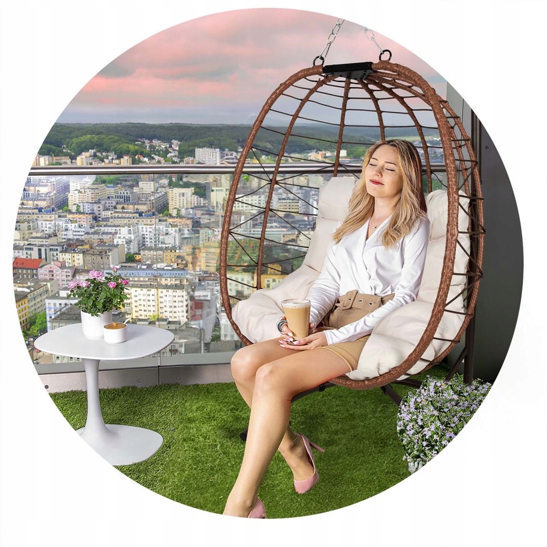 TIHUANA RJAV VISEČI VRTNI STOL + SVETLO BEŽ BLAZINE KAVČ Premer/širina podnožja 100 cm