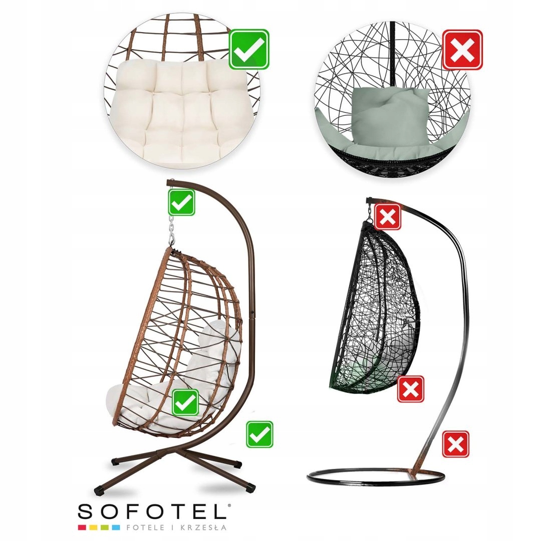 TIHUANA RJAV VISEČI VRTNI STOL + SVETILKA BEŽ BLAZINE KAVČ Skandinavski stil