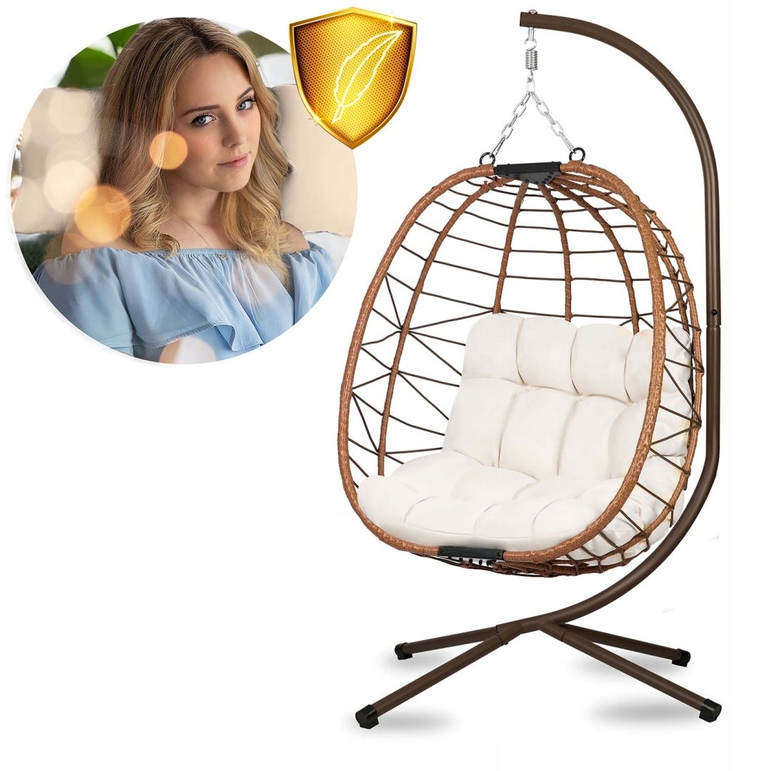 TIHUANA RJAV VISEČI VRTNI STOL + SVETLO BEŽ BLAZINE ZA KAVČ Teža 28 kg