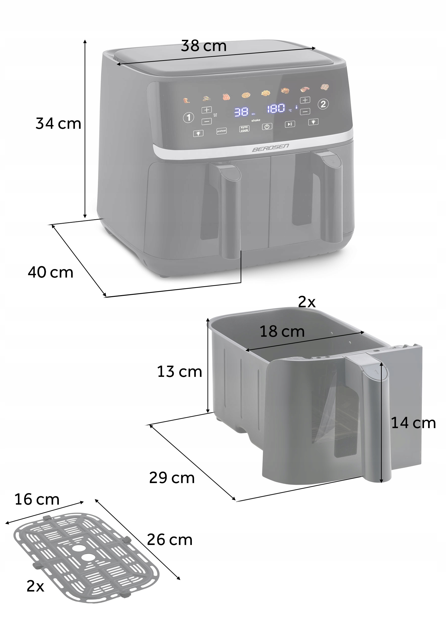 VELIKI CVRTNIK BREZ MAŠČOB 10,2 L CVRTNIK NA VROČ ZRAK XL CVRTNIK BERDSEN 1700 W Teža izdelka 7,95 kg