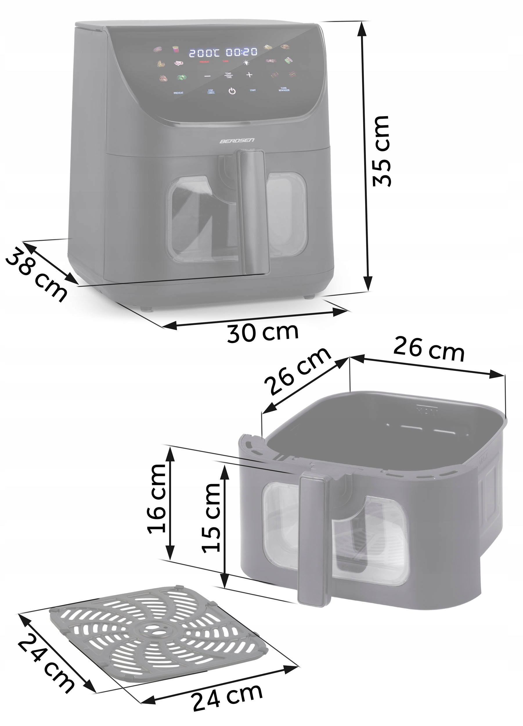 CVRTNIK BREZ MAŠČOB XL VELIKI VELIKI CVRTNIK 8 L BERDSEN 1700 W Širina izdelka 30 cm