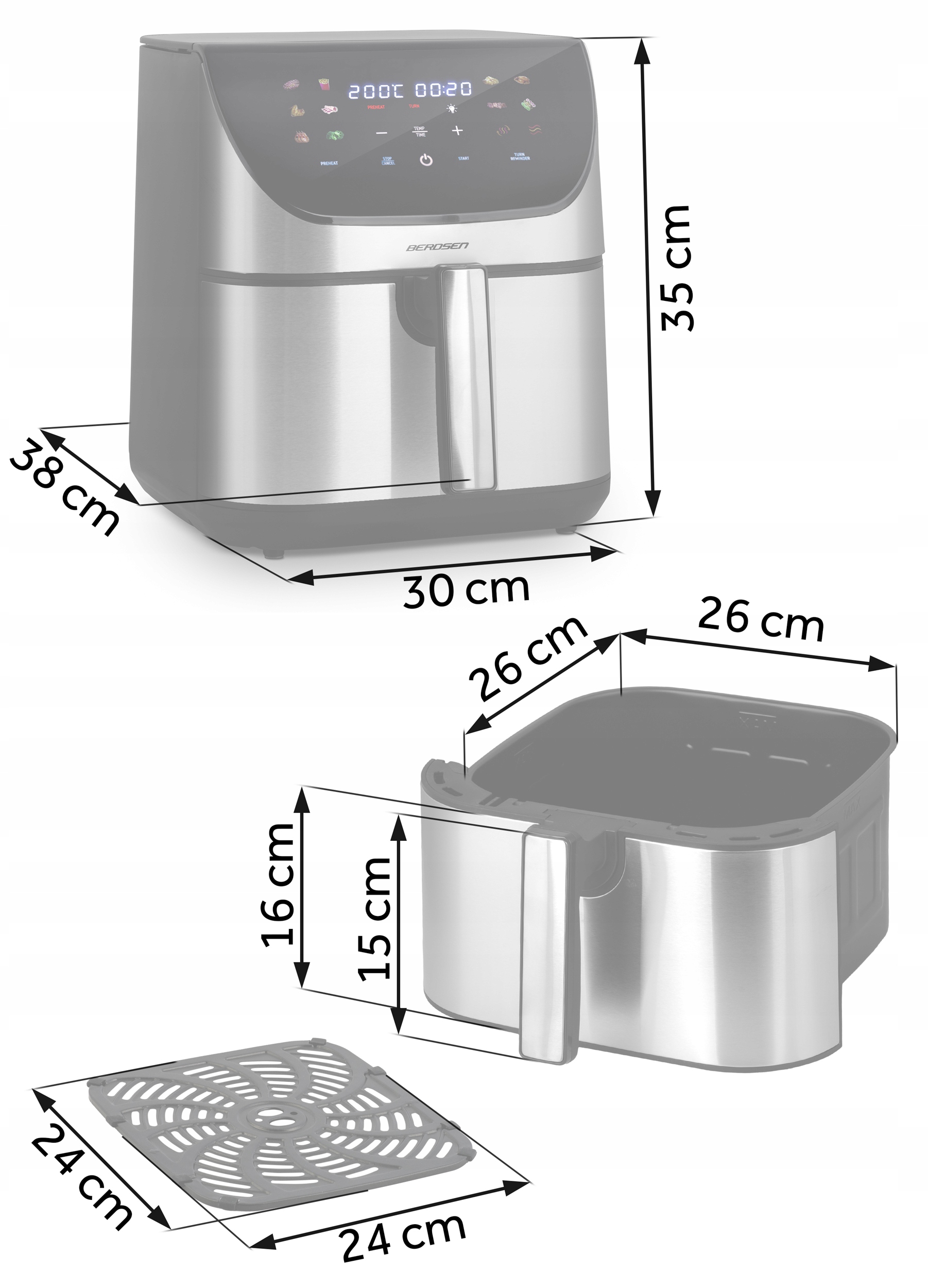 CVRTNIK BREZ MAŠČOB XL VELIKI VELIKI CVRTNIK 8 L BERDSEN 1700 W Višina izdelka 35 cm