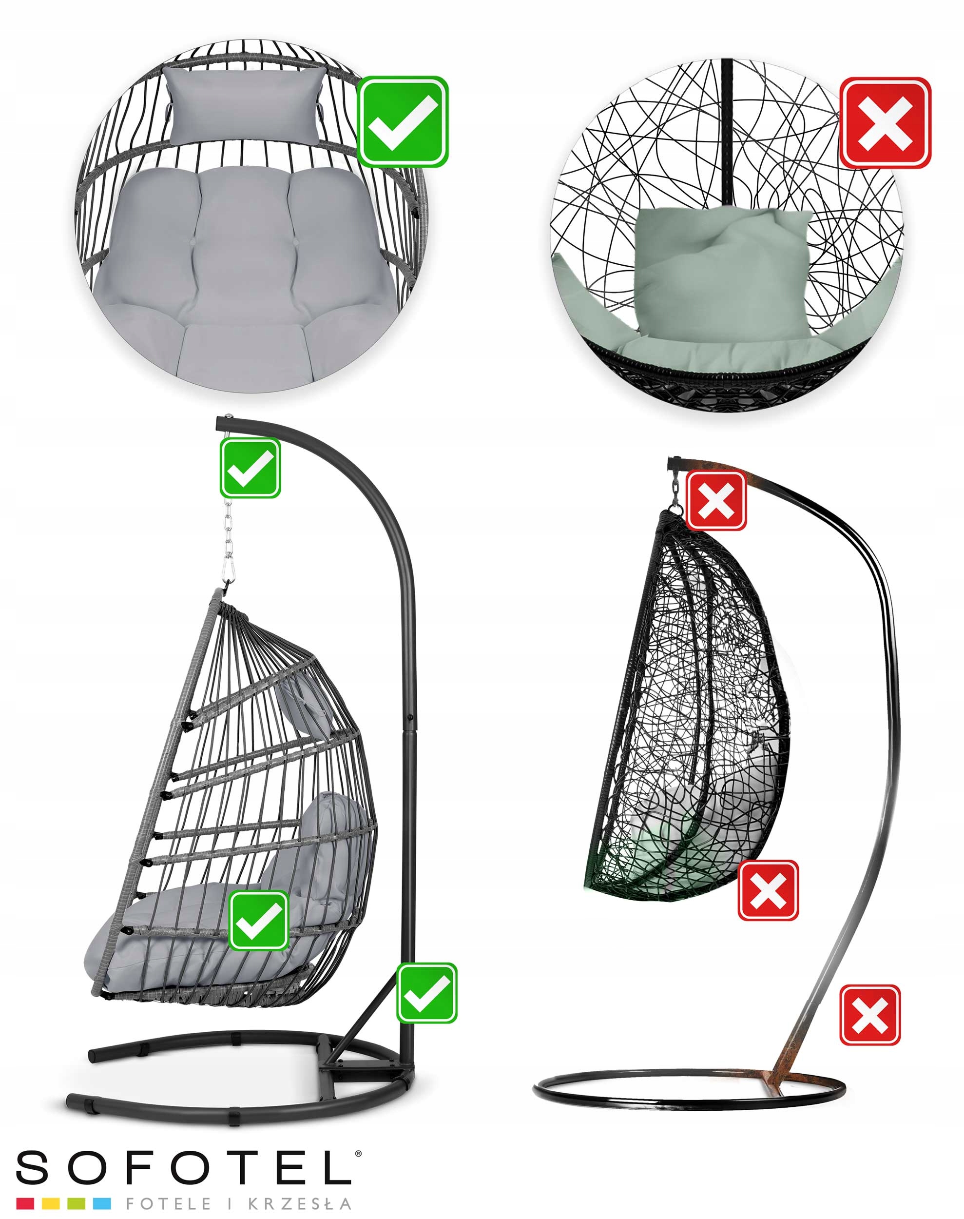 Viseči vrtni stol Luisiana siv + sive blazine Sofotel Barva siva