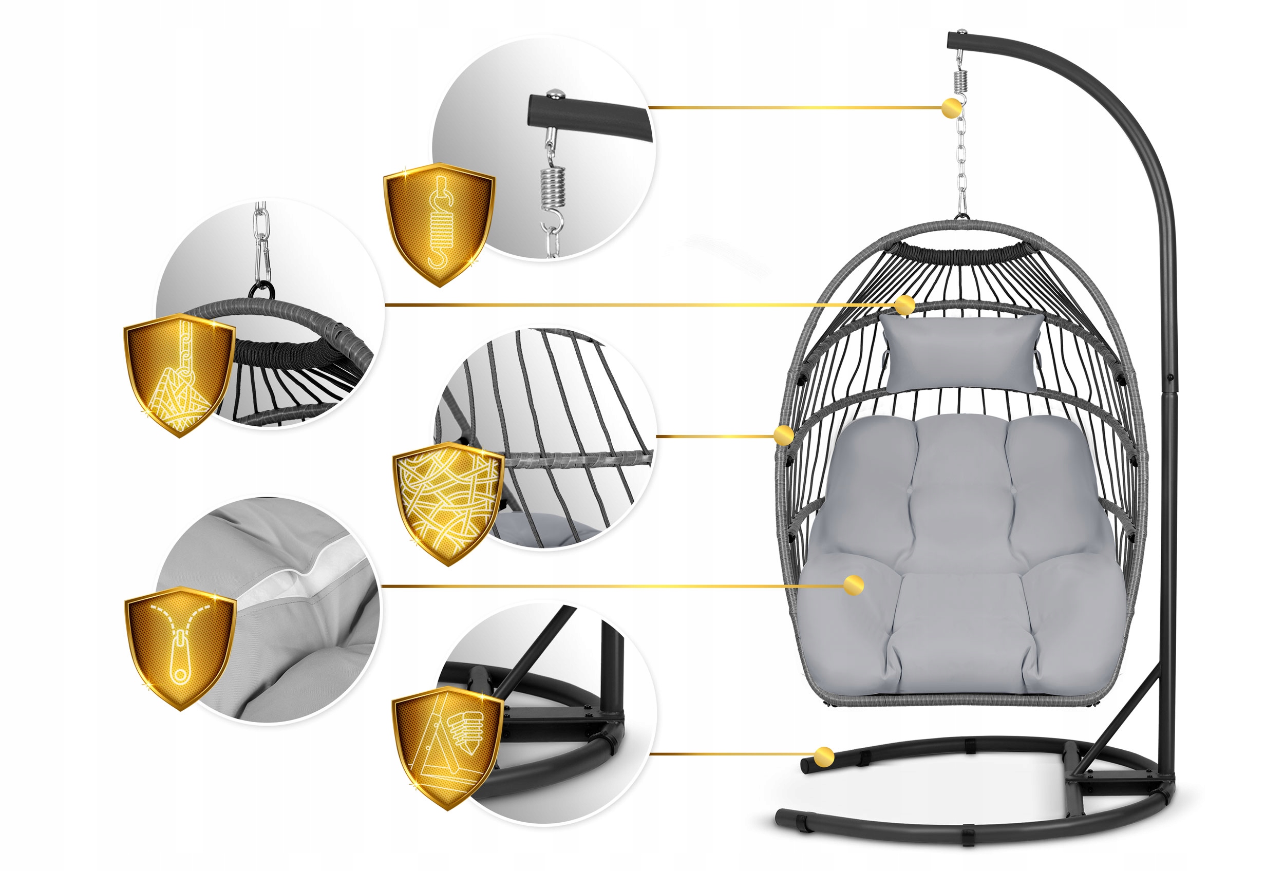 Viseči vrtni stol Luisiana siv + sive blazine Sofotel Premer/širina sedeža 58 cm