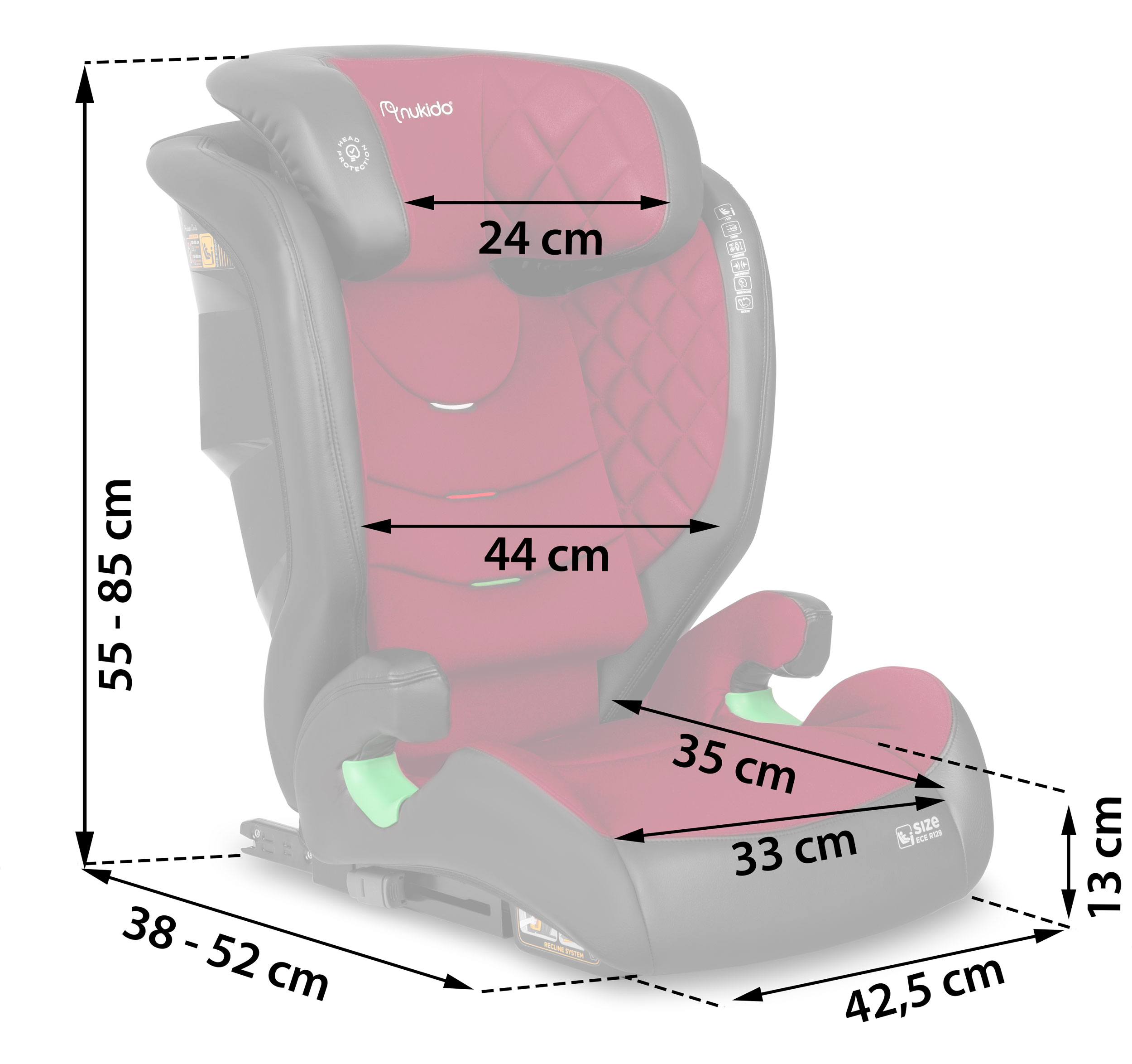 Avtosedež 15-36 kg ISOFIX Nukido Louis i-Size Širina izdelka 44 cm