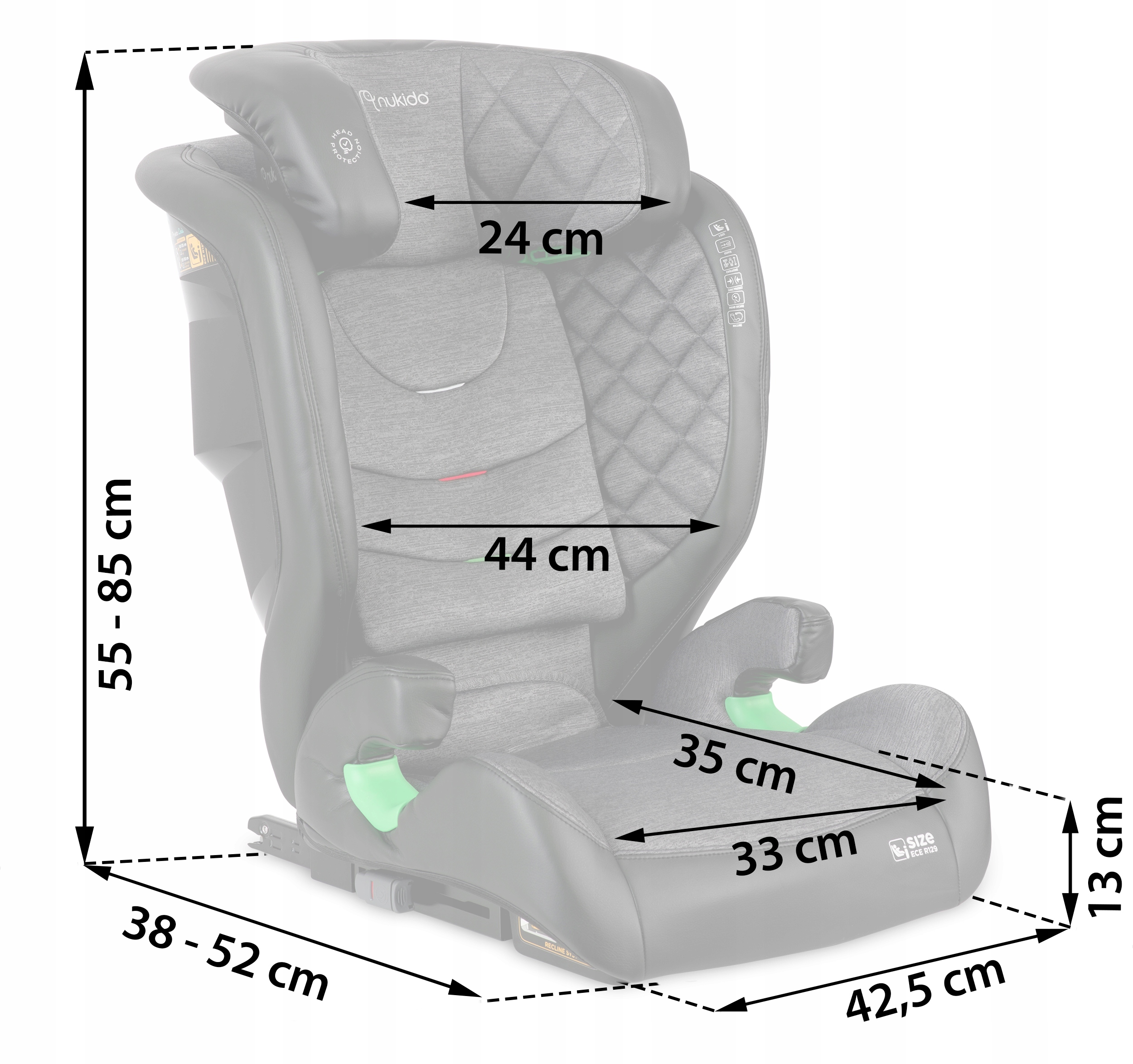 Avtosedež 15-36 kg ISOFIX Nukido Louis i-Size nastavljiv Širina izdelka 44 cm