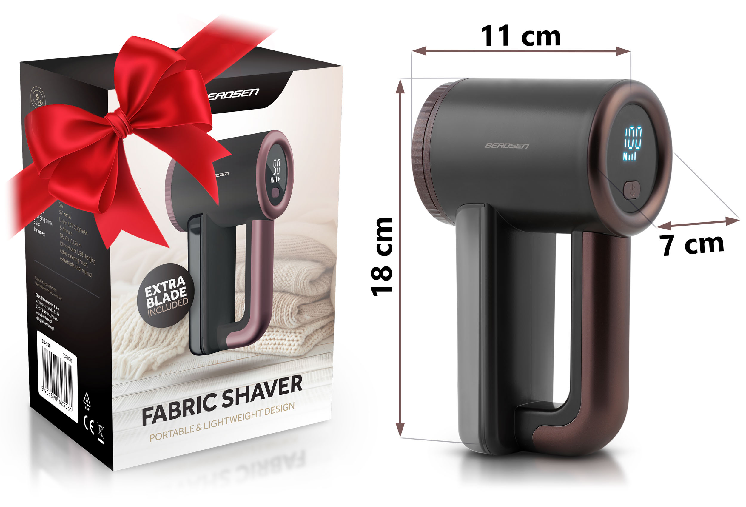 Električni brivnik za oblačila z mrežico za prevleke za puloverje Berdsen Globina izdelka 7 cm