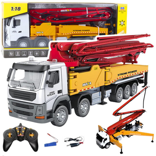 Huina RC betonski tovornjak s črpalko in mešalnikom 1:18