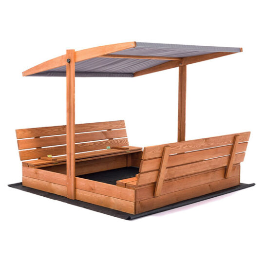 Impregniran notranji peskovnik s klopmi in streho - 120X120 cm