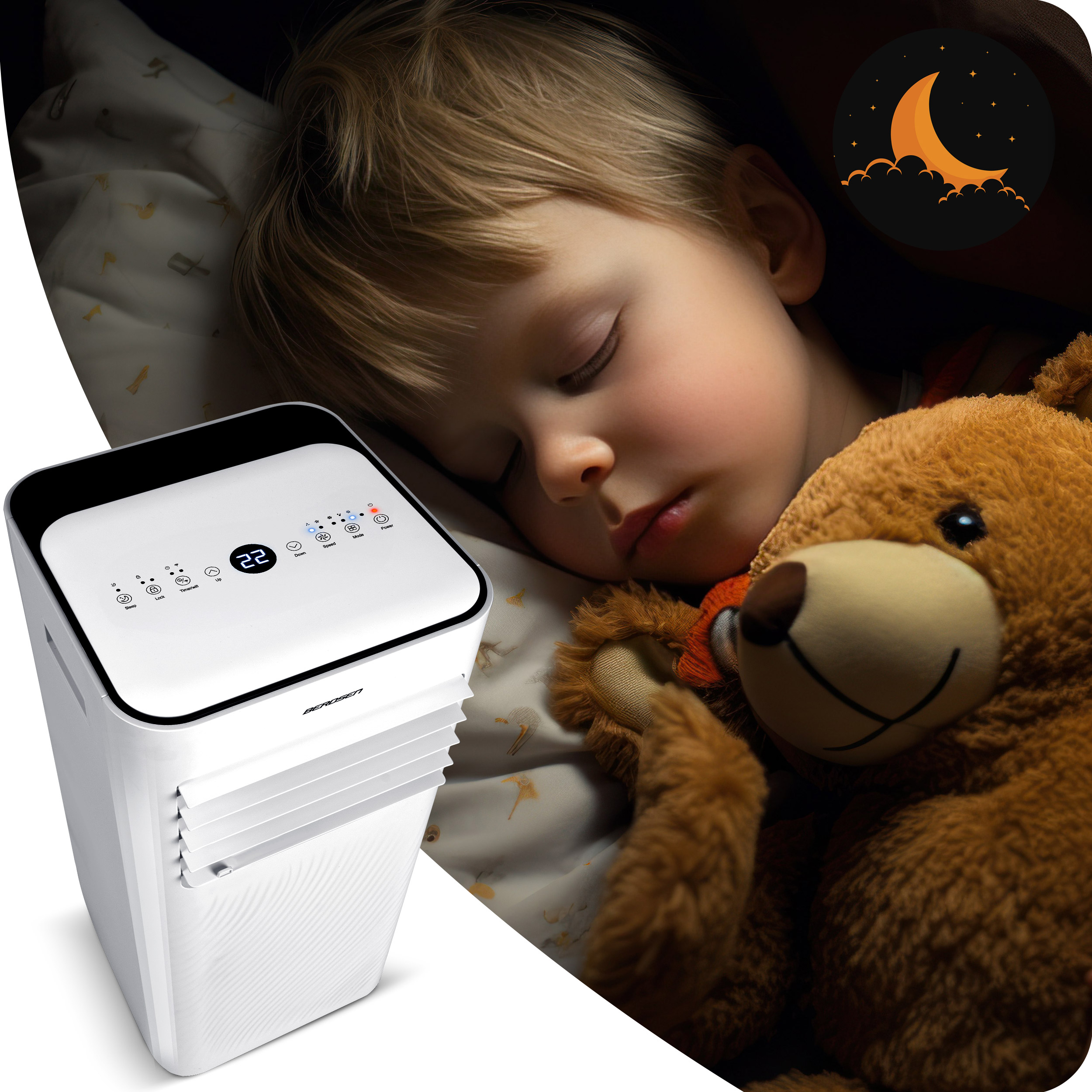 PRENOSNA KLIMATSKA NAPRAVA 2,6 kW 30 m2 RAZVLAŽILEC ZRAKA 24 l/24 h WiFi BERDSEN 9000 BTU Funkcije hlajenje razvlaževanje prezračevanje