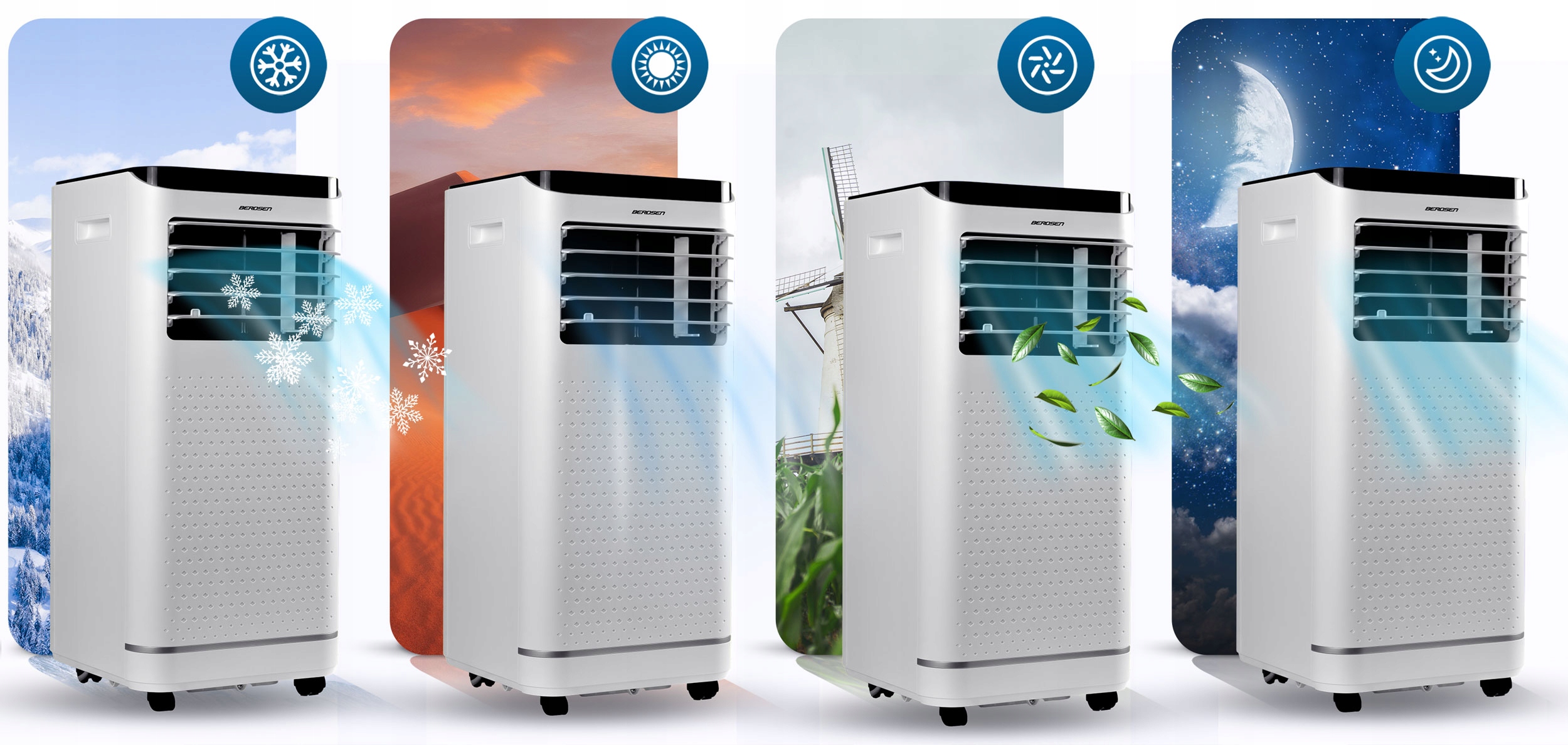 PRENOSNA KLIMATSKA NAPRAVA 2,6 kW 30 m2 RAZVLAŽILEC ZRAKA 24 l/24 h WiFi BERDSEN 9000 BTU Hladilna moč 2600 W