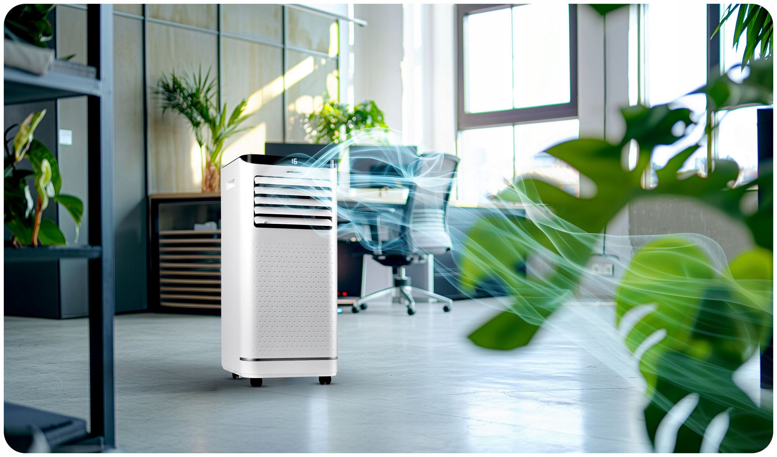 PRENOSNA KLIMATSKA NAPRAVA 2,6 kW 30 m2 RAZVLAŽILEC ZRAKA 24 l/24 h WiFi BERDSEN 9000 BTU Prenosni tip