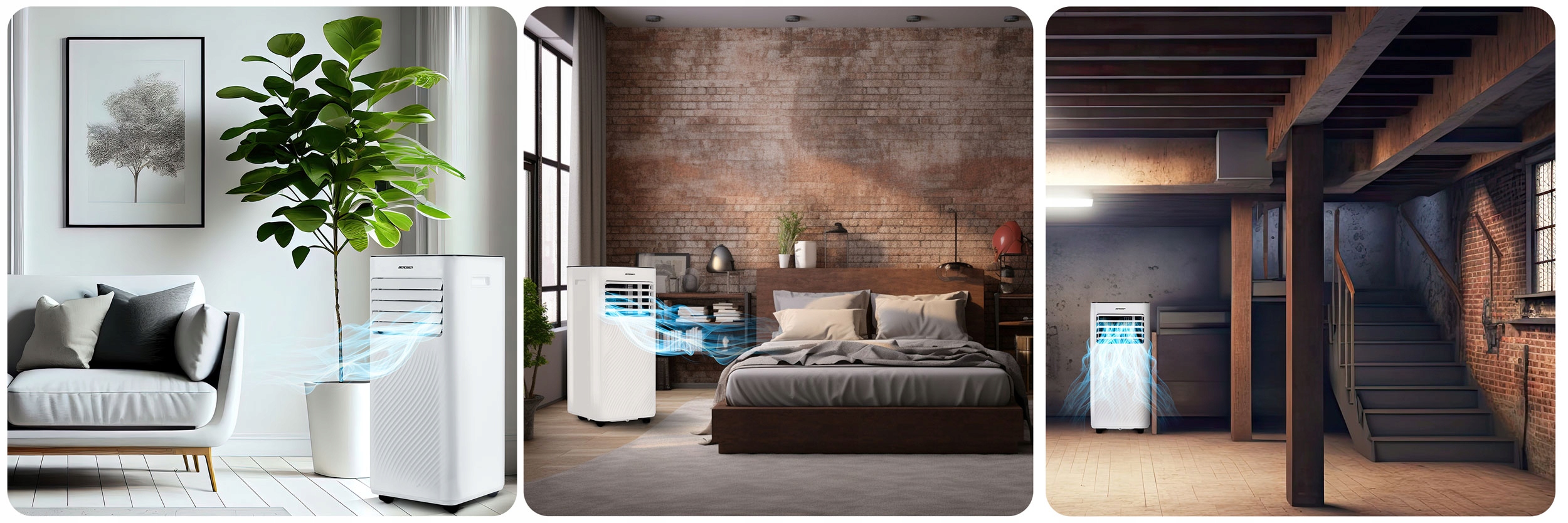 PRENOSNA KLIMATSKA NAPRAVA 2,6 kW 30 m2 RAZVLAŽILEC ZRAKA 24 l/24 h WiFi BERDSEN 9000 BTU Prenosni tip