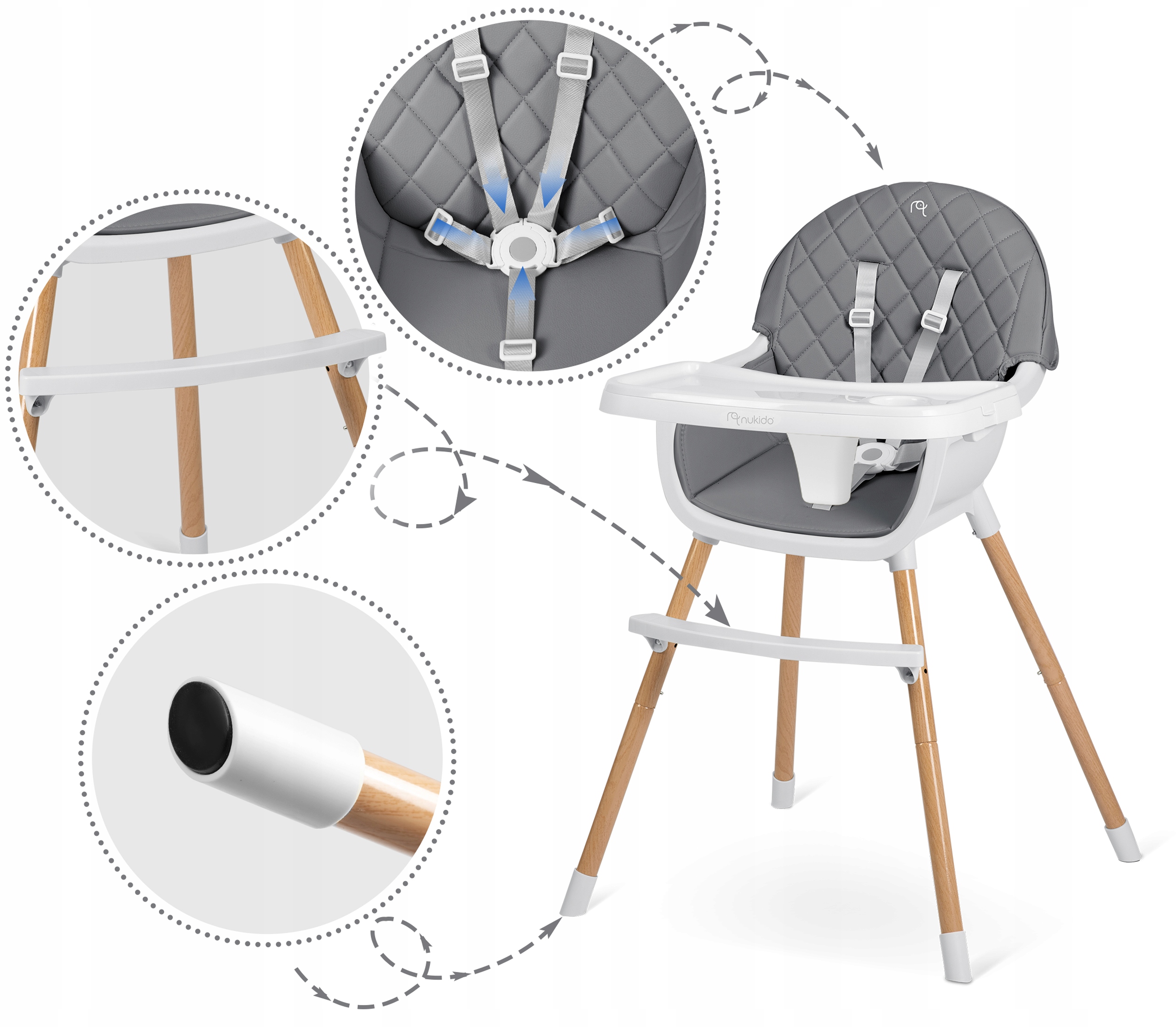 OTROŠKI STOLČEK ZA HRANJENJE Z NASTAVLJIVIM SEDEŽEM 3 V 1 Globina izdelka 63 cm